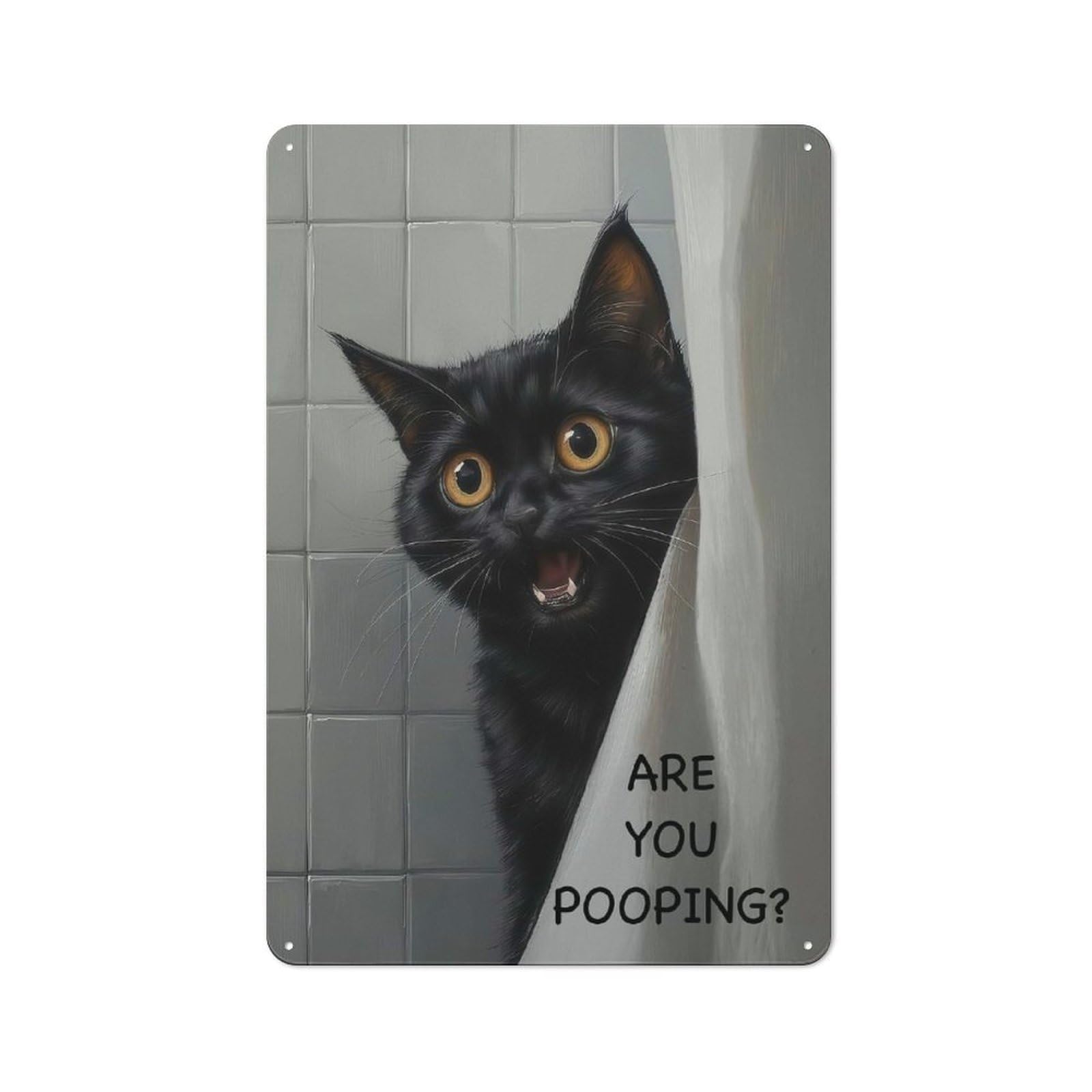 Junmoney Style-3 For Lounge Or Reading Corner, Surprised Black Cat In Bathroom Toilet Vintage Metal Sign 30X20cm, For Collectors Decorating Lounges And Reading Corners