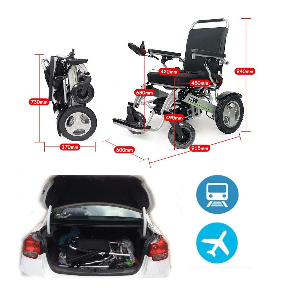 Sedia a rotelle elettrica, Doppio Motore 24V10AH250W 360 ° Leva di Controllo della direzione, Sedia a rotelle elettrica Pieghevole Multifunzionale in Lega di Alluminio Leggera Adat
