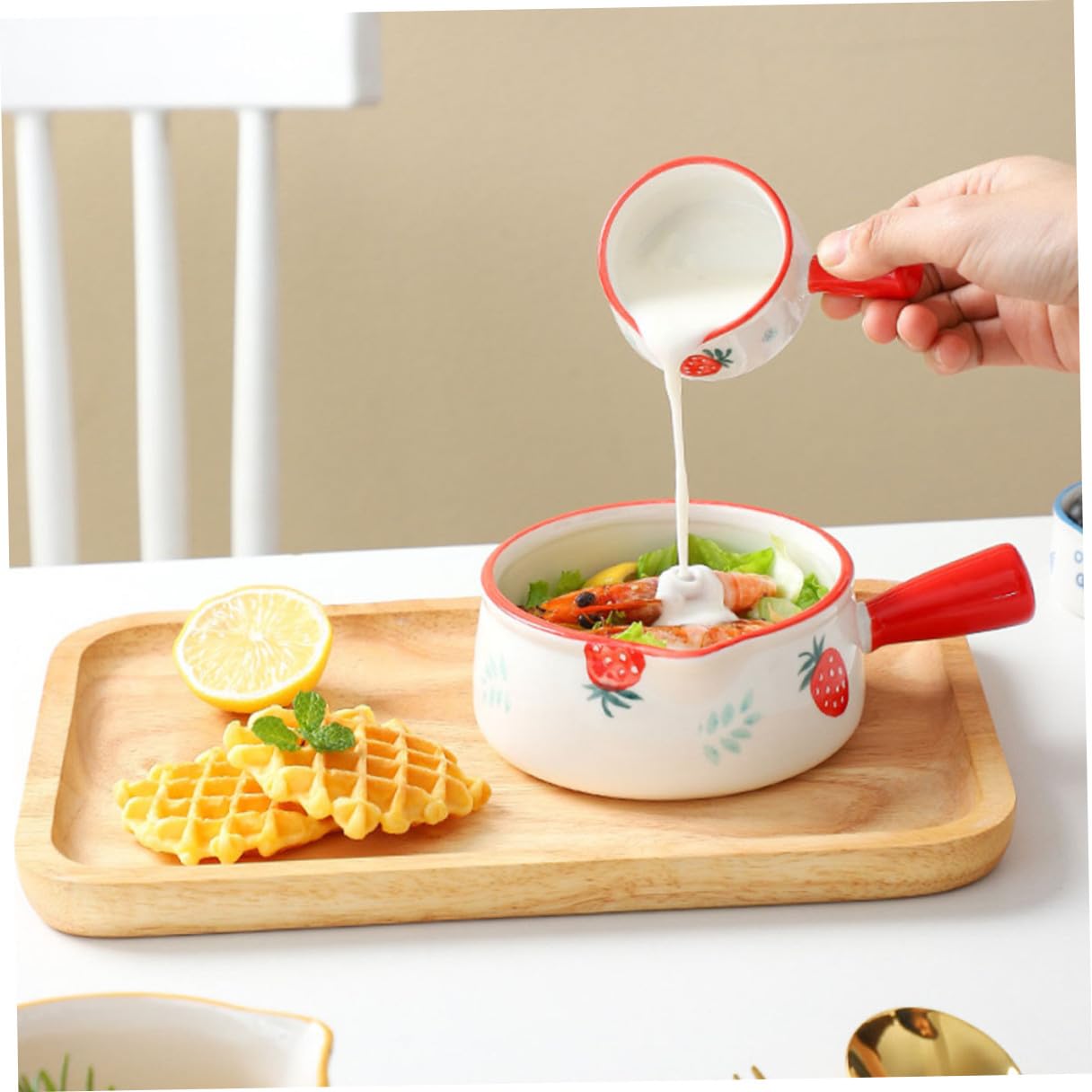 6 Stück Kleiner Keramikkännchen mit Griff 50ml für Milch und Soße