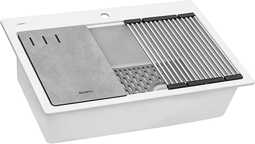 Ruvati RVG1302WH - Fregadero de cocina con estación de trabajo de 33 pulgadas, fregadero de cocina blanco de alta calidad, fregadero de estación de