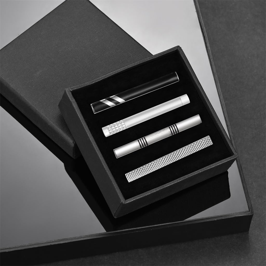 Set di fermacravatte Classiche da Uomo, fermacravatta alla Moda in Argento Creativo, da Uomo Nero (D Come da Esposizione)