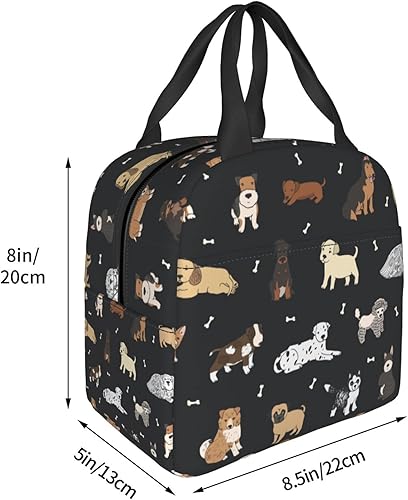 Miniatura 97 de Fiokroo Bolsa de almuerzo aislada con patas y huesos de perro, huellas de animales, reutilizable, impermeable, bolsa de almuerzo para escuela, Patas