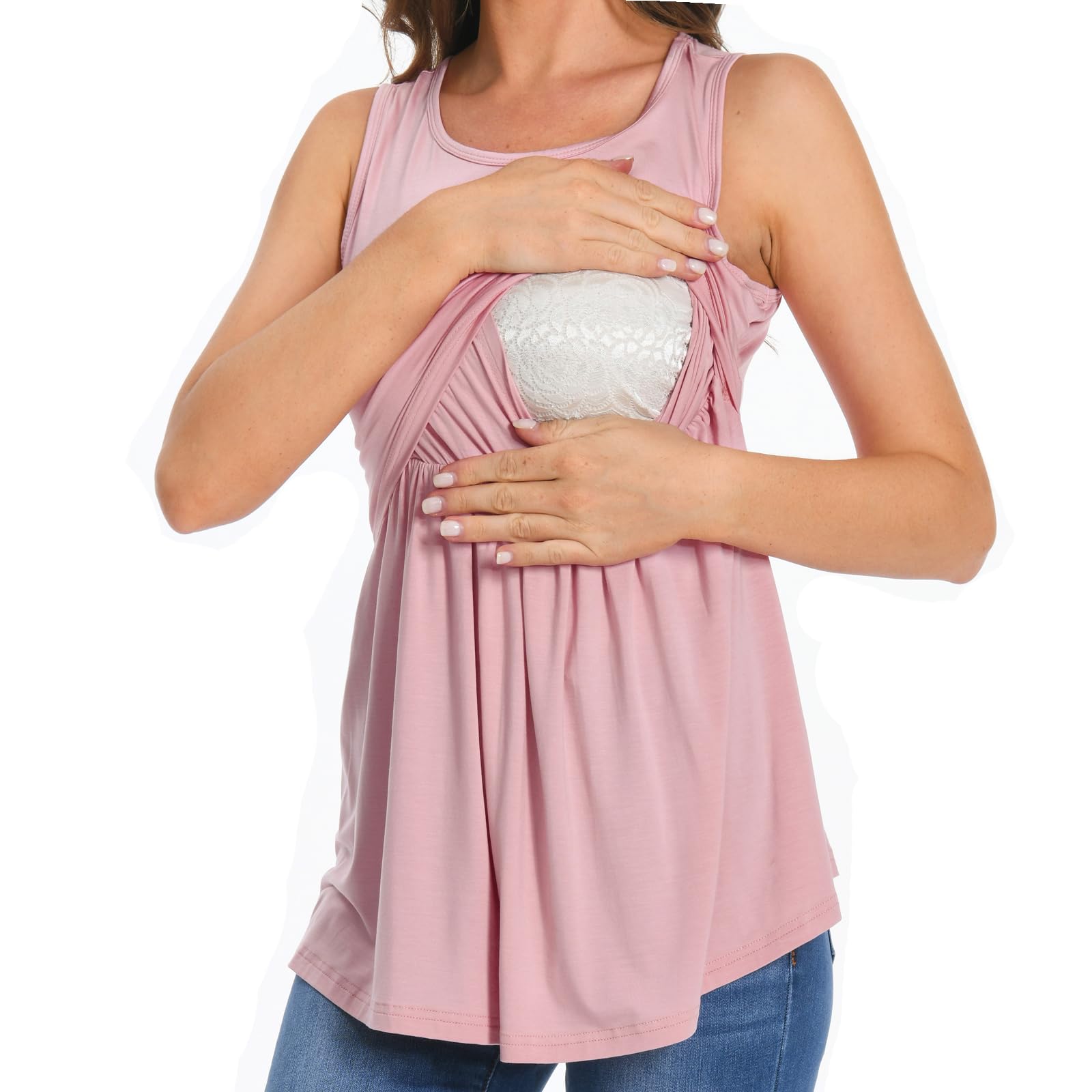 Bearsland Débardeurs d'allaitement pour Femmes sans Manches ‌Col Rond‌ Vêtements d'allaitement Doux Chemise de maternité