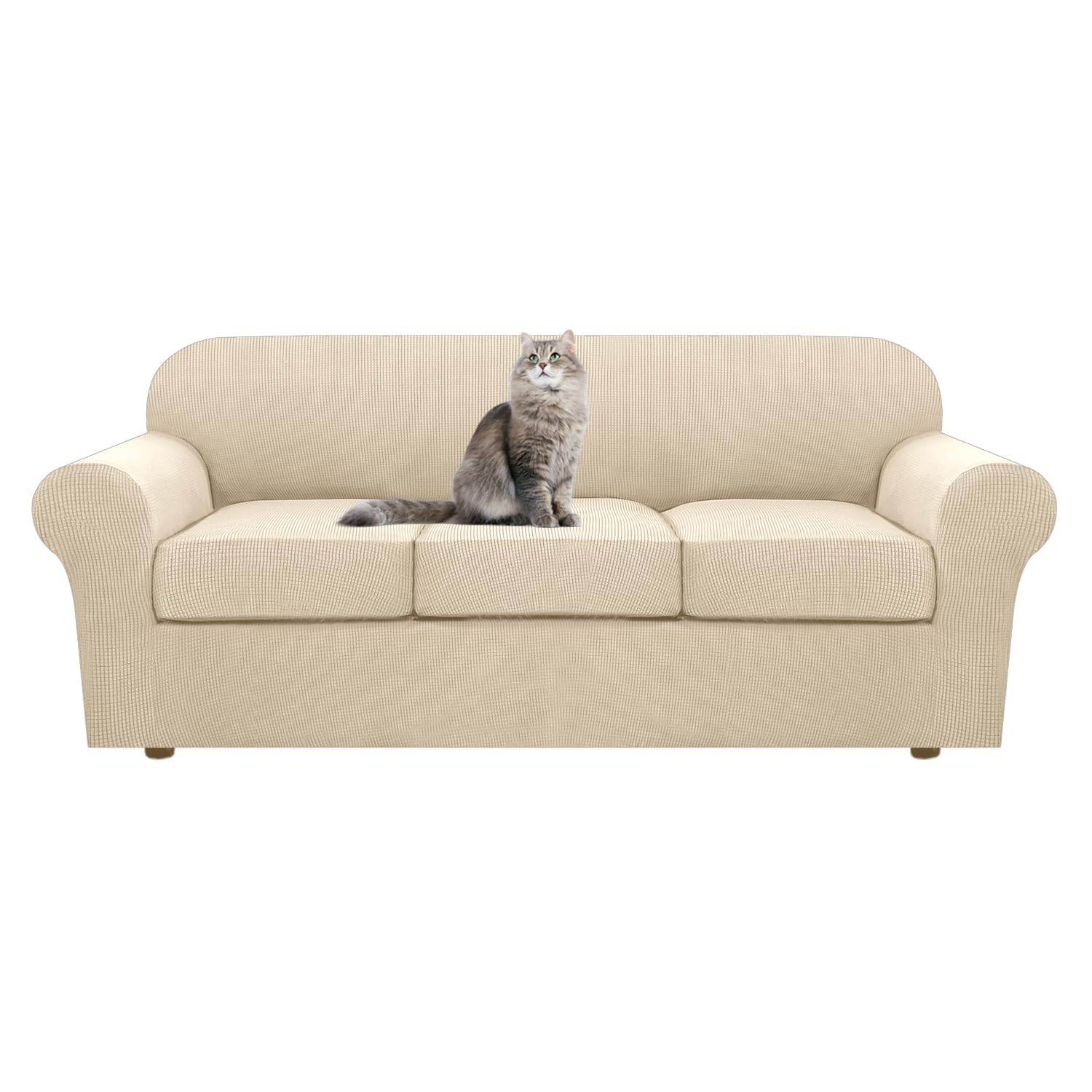 SYLC Ektorp Sofa Cover with Seat Cushions Covers and Backrests Covers Sofa Covers Stylish Stretch Jacquard Couch Slipcover Protector (Beige,Sofa+3 L Seats)