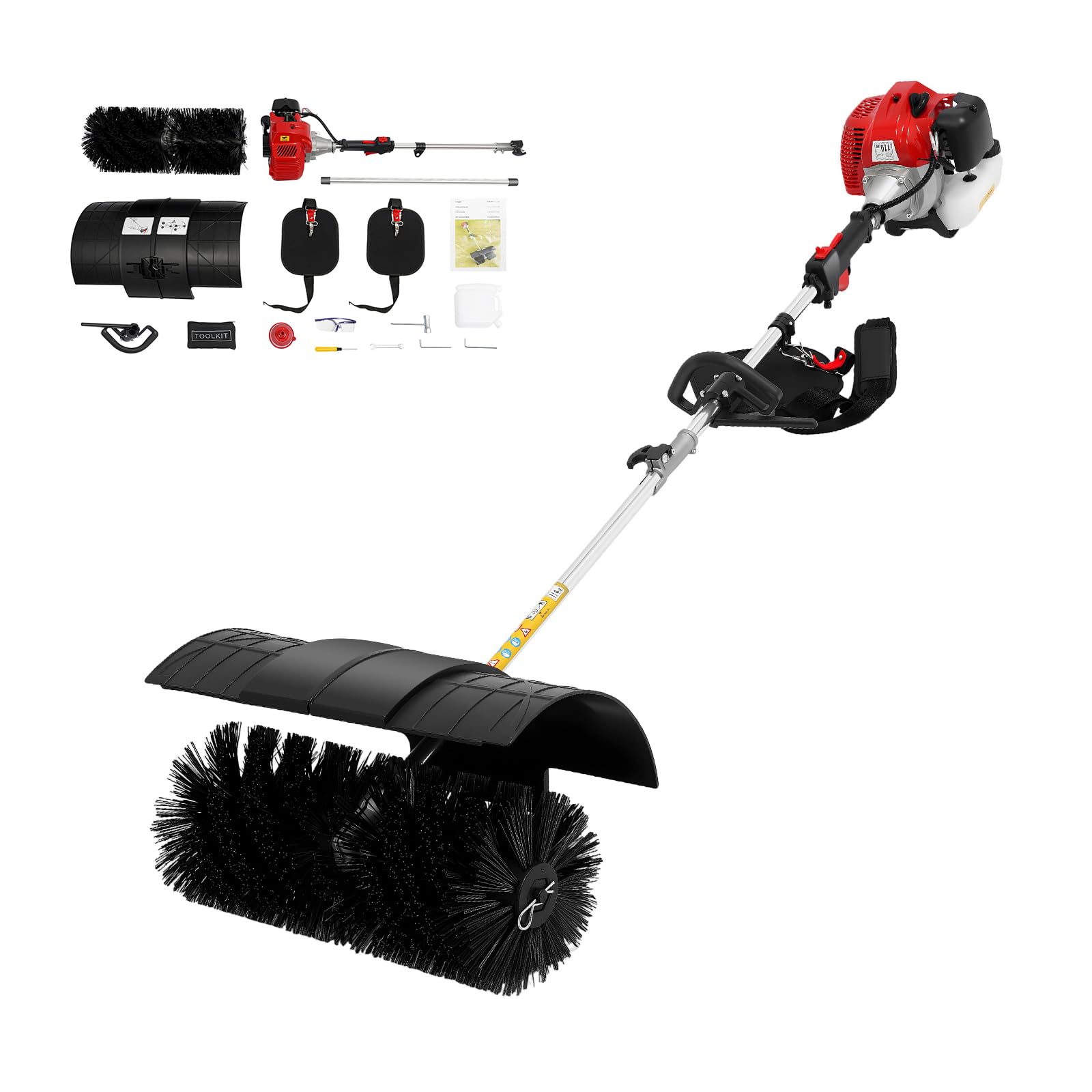 52CC Benzin Kehrmaschine, 2.3 PS 2-Takt Motorbesen Kehrbesen Benzin Benzin Motorbürste Motorbesen Handheld Schneeschieber Räumgerät Schnee mit Schutzbrille für Die Reinigung Von Rasen Laub