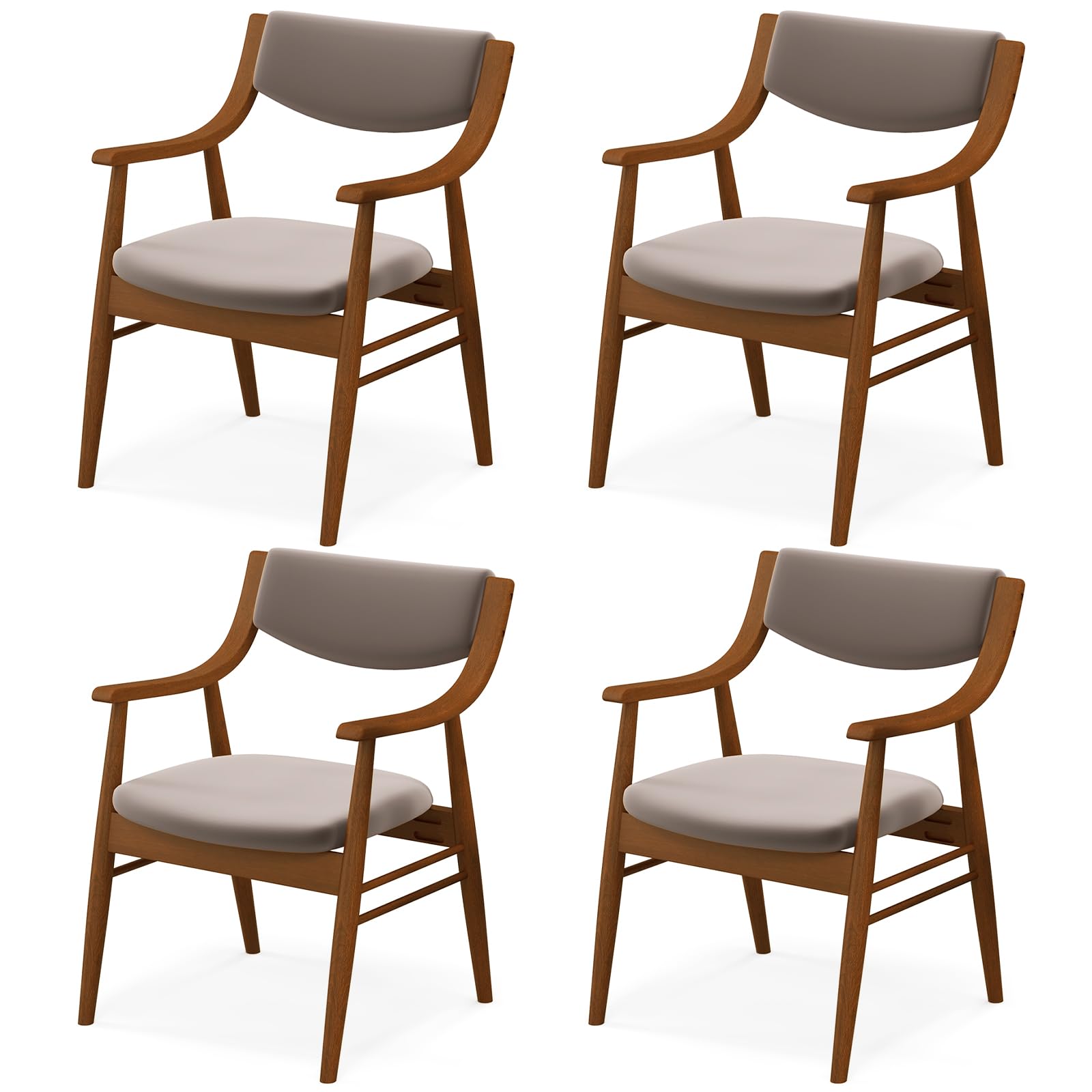 Giantex Wooden Dining Chairs Set of 4, Velvet Upholstered Kitchen Chairs w/Padded Seat & Back, Armrests, Rubber Wood Frame, Comfy Modern Armchairs,
