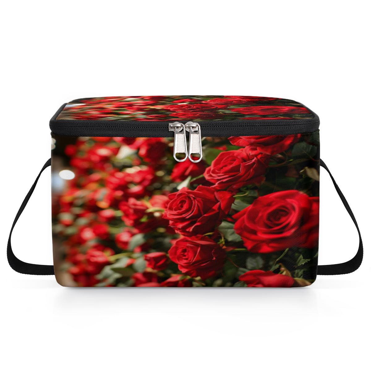 GzLeyigou Rose Red Lunch Bags for Women Men 9 Cans, Hot & Cold Food Delivery Bag Insulated Grocery Bag Insulated Lunch Box Cooler Bag for Office Work Picnic Beach