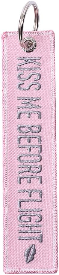ICONA Embroidered Keychain- KISS ME BEFORE FLIGHT - LIP (PINK)