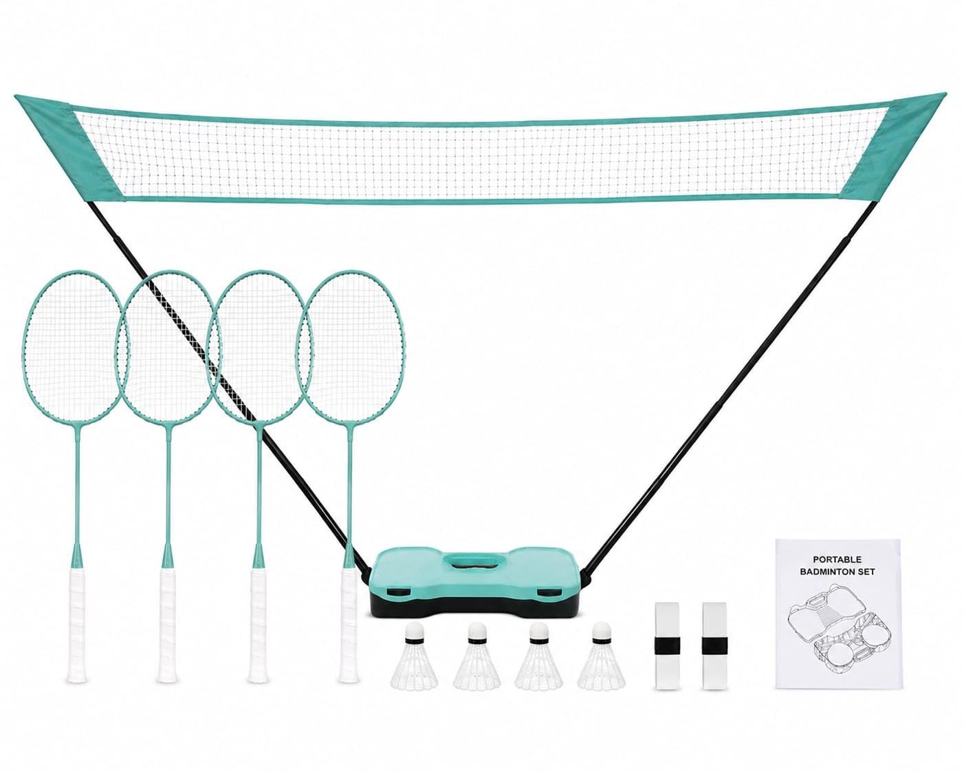IRIX SPORTS Portable Pop Up Badminton Set with Net, For Outdoor Indoor Sports, Easy Setup with Full Set, 4x Rackets, 4x Shuttlecocks, 1 x Net & Storage Case, Kids & Adults (Set of 4)