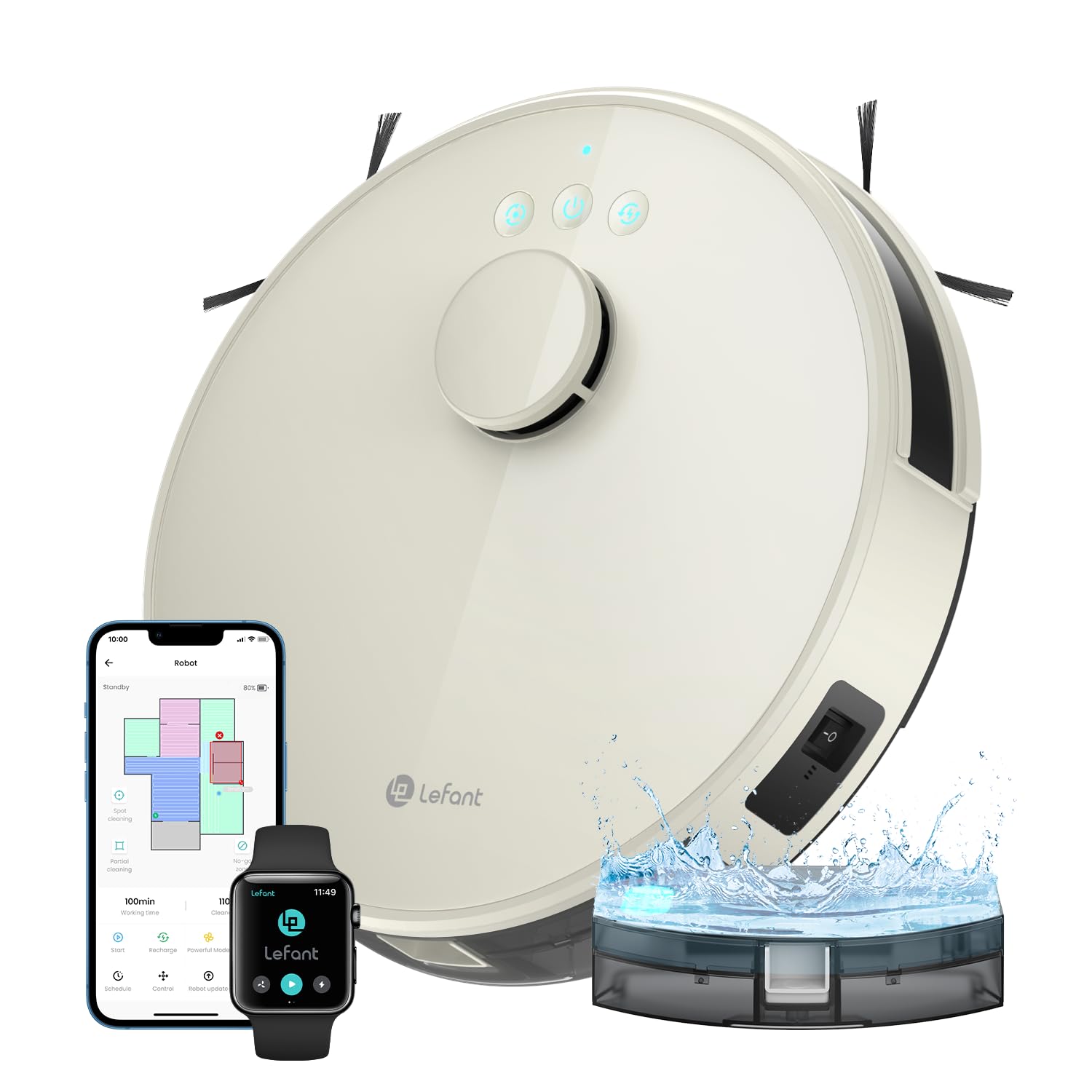 LEFANT M1 Robot Aspirapolvere Lavapavimenti con Mappatura dToF, 5500Pa, Serbatoio Polvere 520ml + Acqua 160ml, Ultra Sottile 32cm, 150 Minuti Autonomia, Compatibile Alexa - Champagne