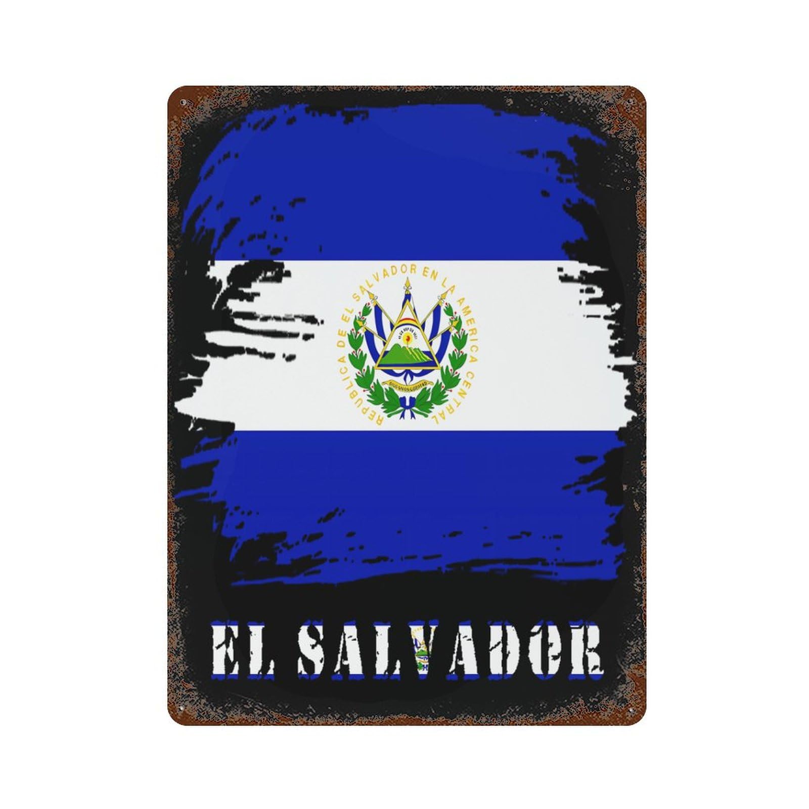 KWQDOZF Vintage El Salvadorean Flag Theme Metal Tin Sign,Vintage Iron Hanging Plate Vertical with Rust Poster Wall Decor 12x16inch