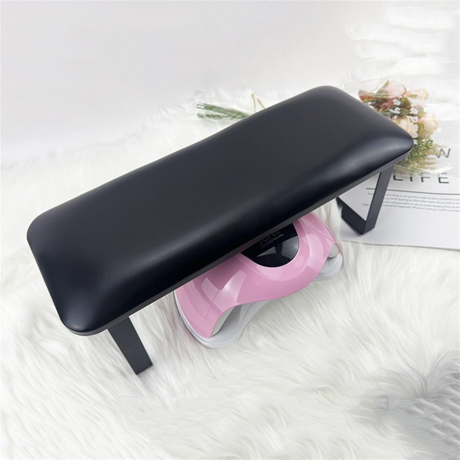 Cojín para las manos y reposabrazos para manicura, Arm Rest For Nails Multicolor Iron Leather Stand Cushion Hand Pillow Manicure Salon Home(Black)