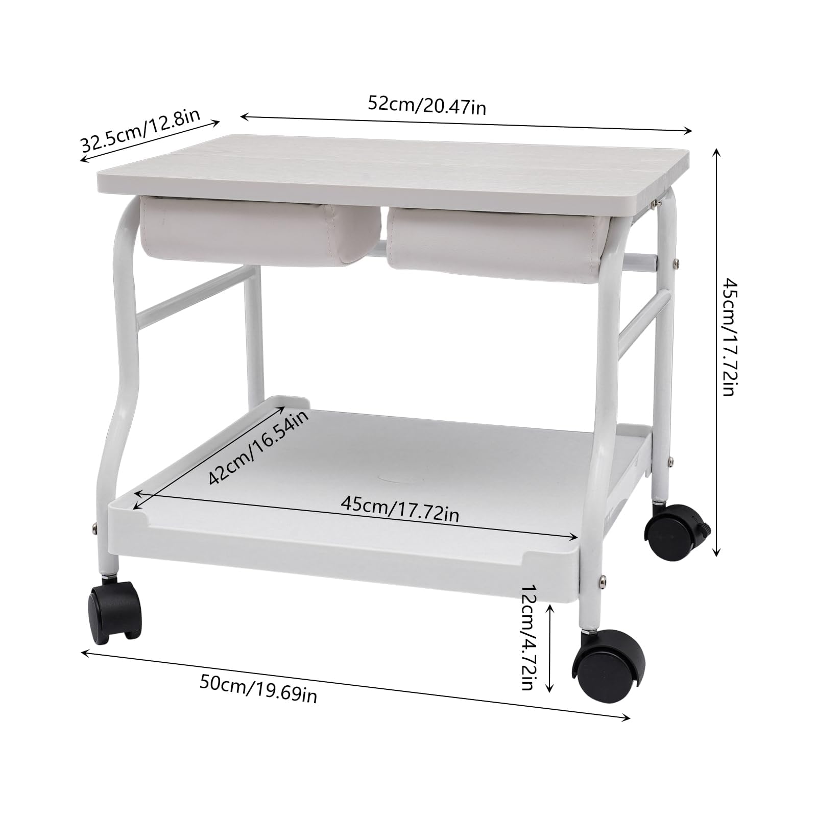 CRYBY Foot Trolley, Indoor Foot Rest Cart Stand Foot Chair Trolley with Swivel Casters, Portable Pedicure Footrest Stool Cart for Salon Nail Foot Bath Spa, Load 39.7lbs, 19.69 * 16.54 * 18.5Inch