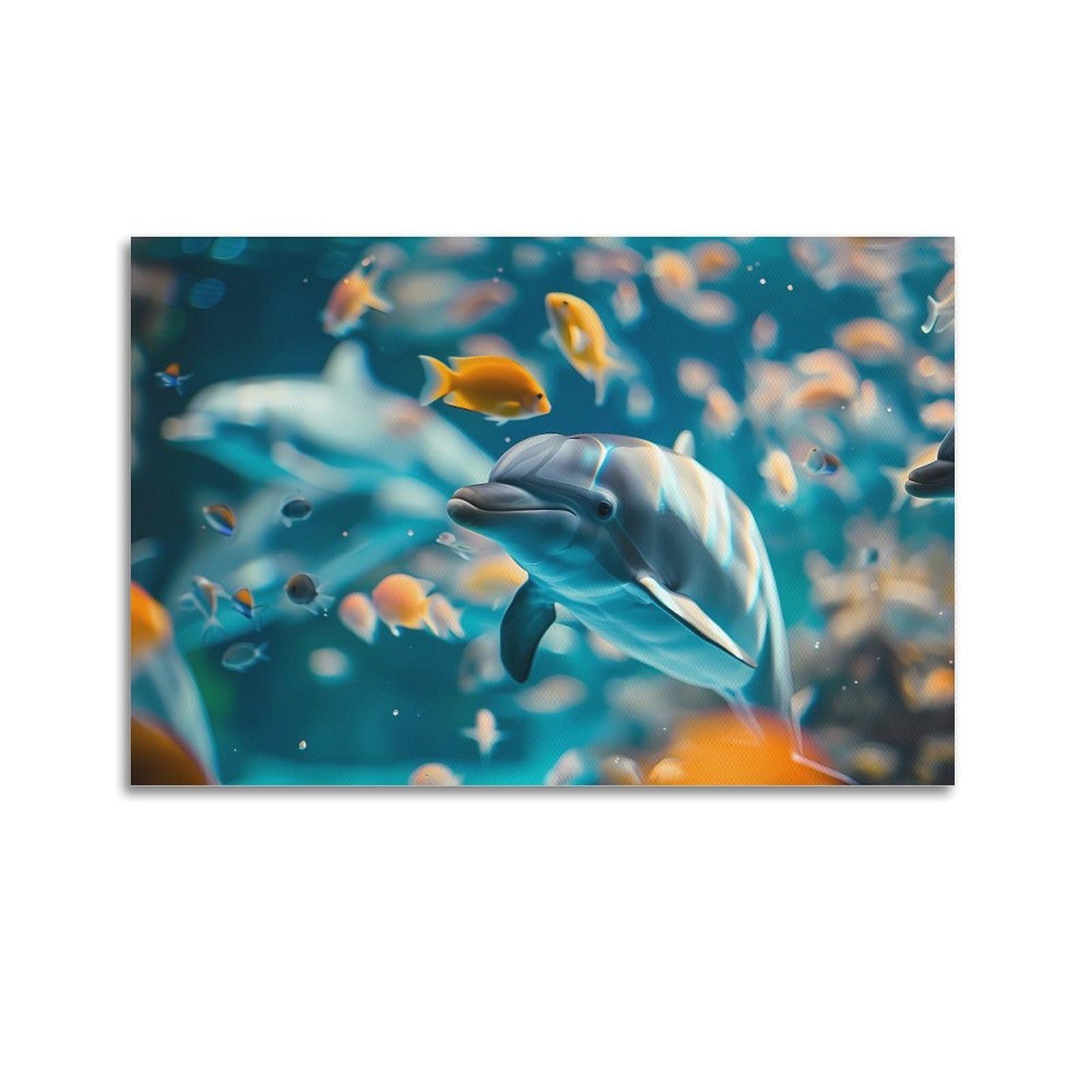 MJZLQN Marine Animal Poster Cute Dolphins And Small Fish Poster Decorative Painting Canvas Wall Posters And Art Picture Print Modern Family Bedroom Decor Posters 20x30inch(50x75cm)