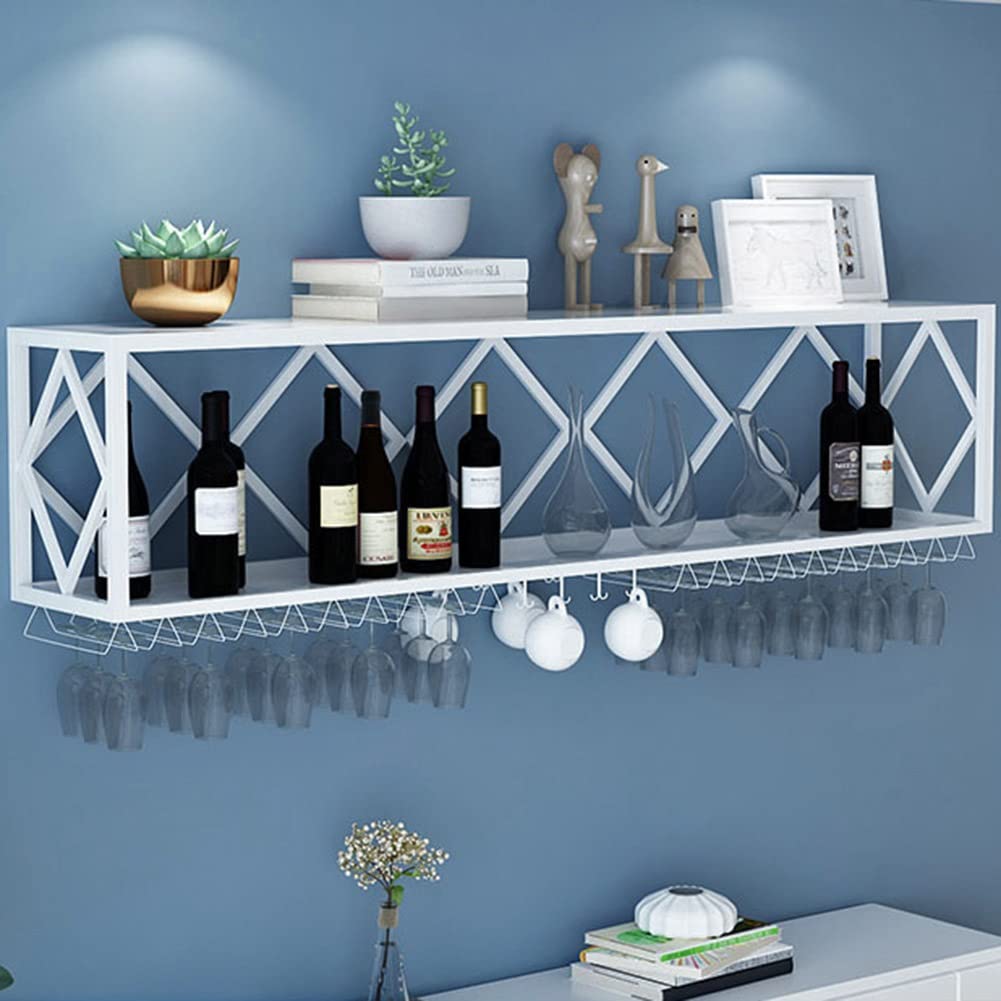 Estantería flotante para colgar en la pared, soporte para botellas de vino de hierro con estante invertido para colgar copas de vino