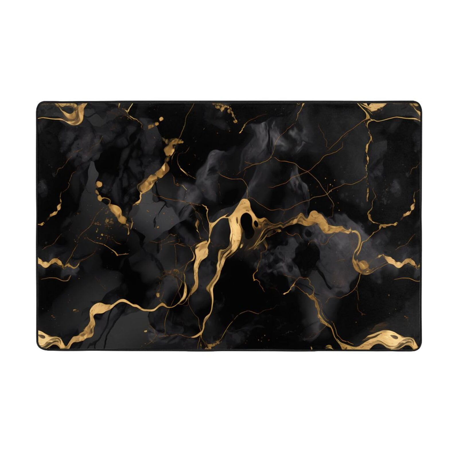 Tapis imprimé marbre noir et doré pour un salon design et cosy