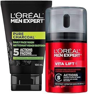 L’Oréal Paris Daily Face Wash + Hydrating Face Cream Kit, Vita Lift Men Expert Skincare, Pure Charcoal Face Wash with Oak Charcoal to Remove Impurities and Reduce Blackheads & Vita Lift Face Cream to Reduce look of Wrinkles and Hydrate, 2 Count