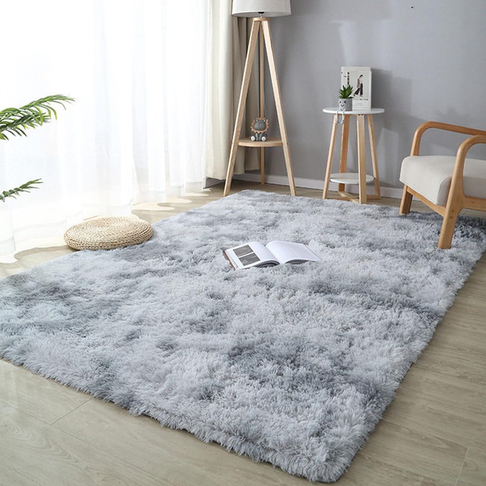 Tapis long en peluche gris 120x160cm pour salon moderne et chambre