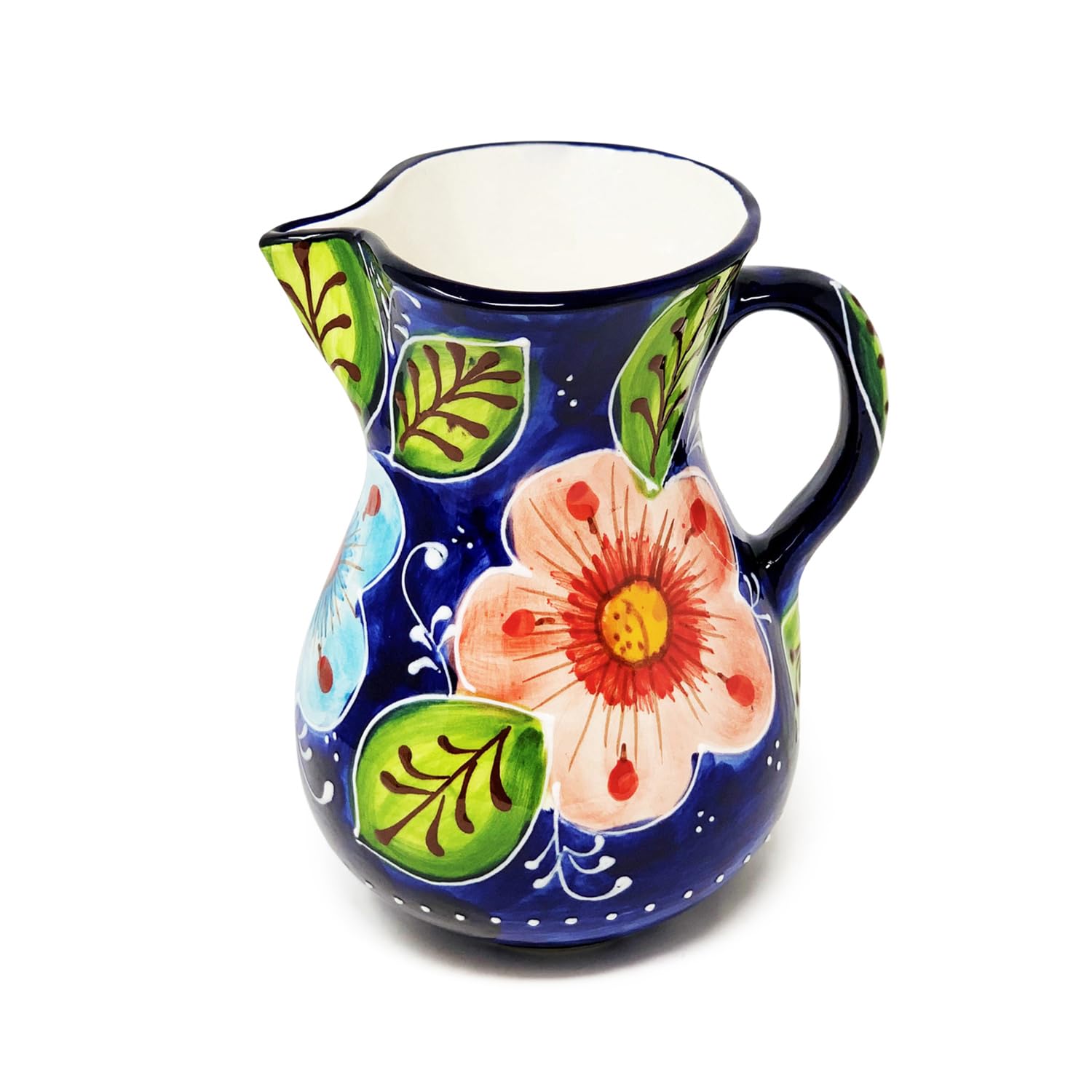 Verano Spanish Ceramics Classic Spanish Hand Painted Decorative Floral Pattern Vase Serving Jug - 2L Flowers on Blue