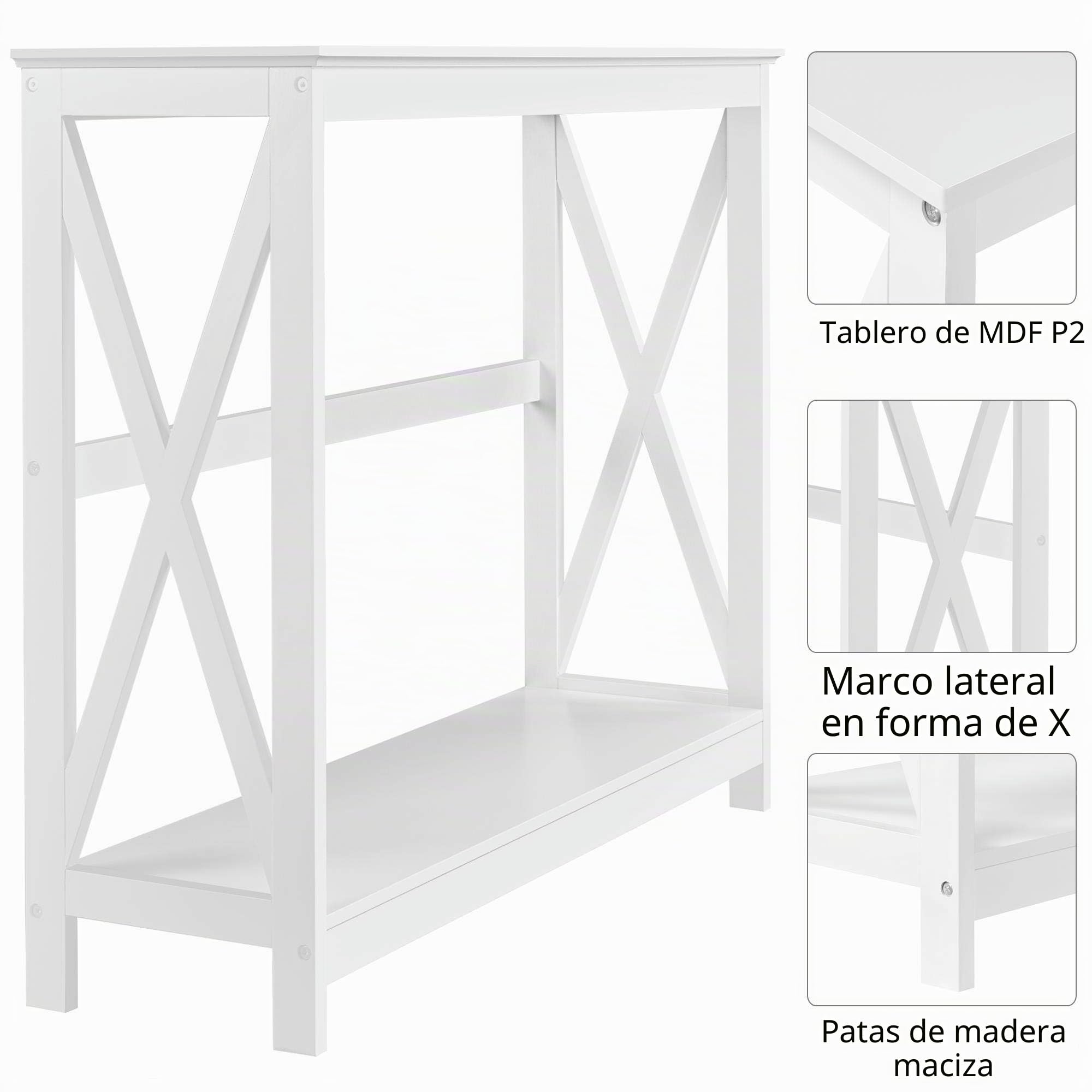 Yaheetech Mesa Consola con Estante Mesa Auxiliar Moderno Aparador Madera para Salón Pasillo, 101,5 x 30 x 81 cm diseño nórdico, Color Blanco