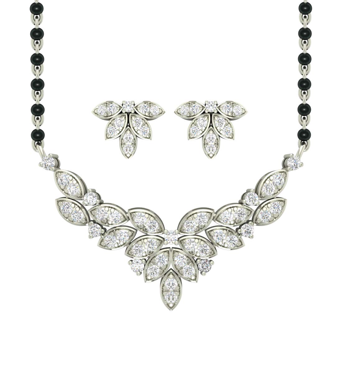 CLARA 925 Sterling Silver Elsie Mangalsutra Earring Chain Jewellery Set | Platinum Plated, Swiss Zirconia | Gift for Wife