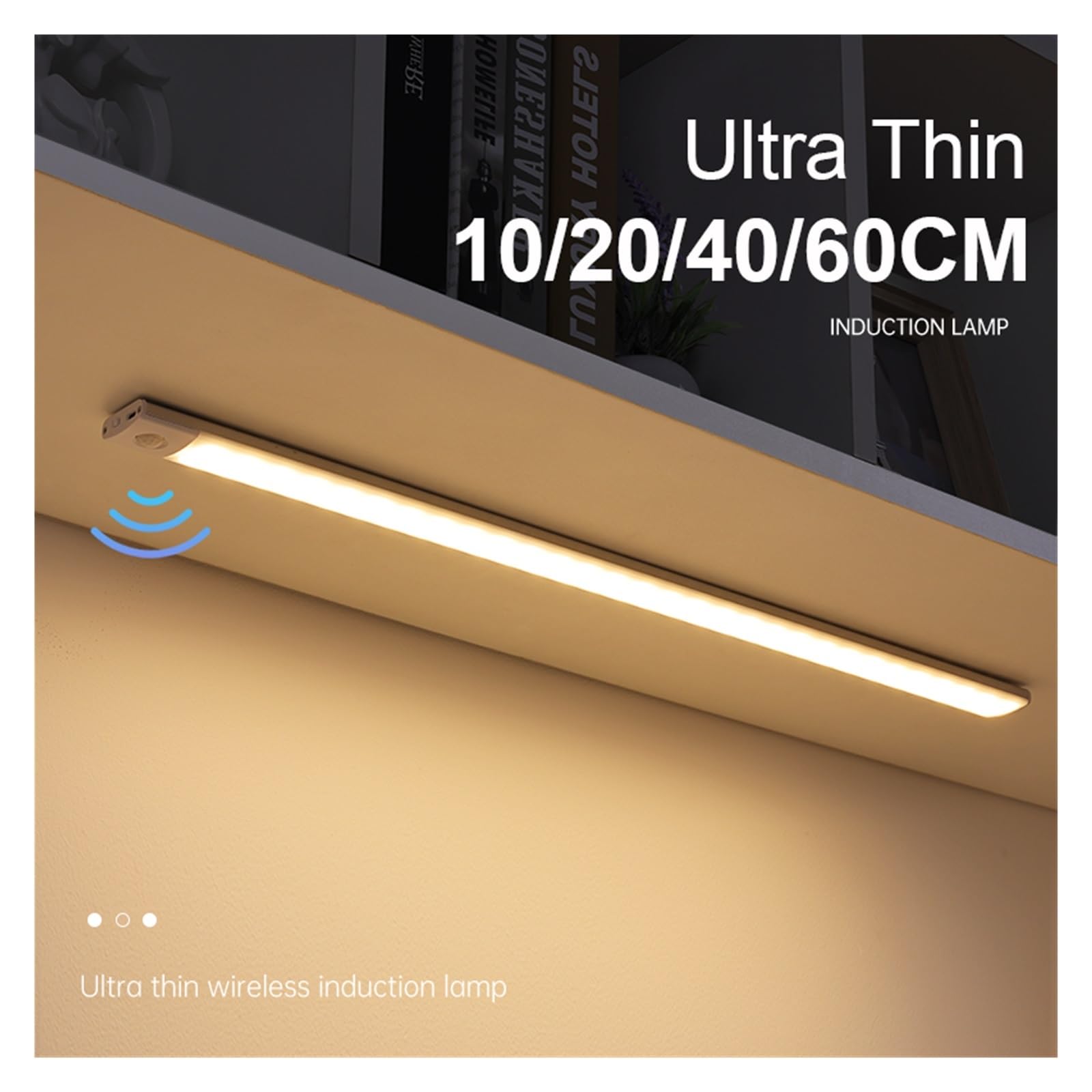 Unterschrank Leuchten Schlafzimmer Nachtlicht Motion Sensor Lichter Wireless USB Unter Schrank Licht For Küche Kleiderschrank Innen Beleuchtung(White Light,Black 60CM)