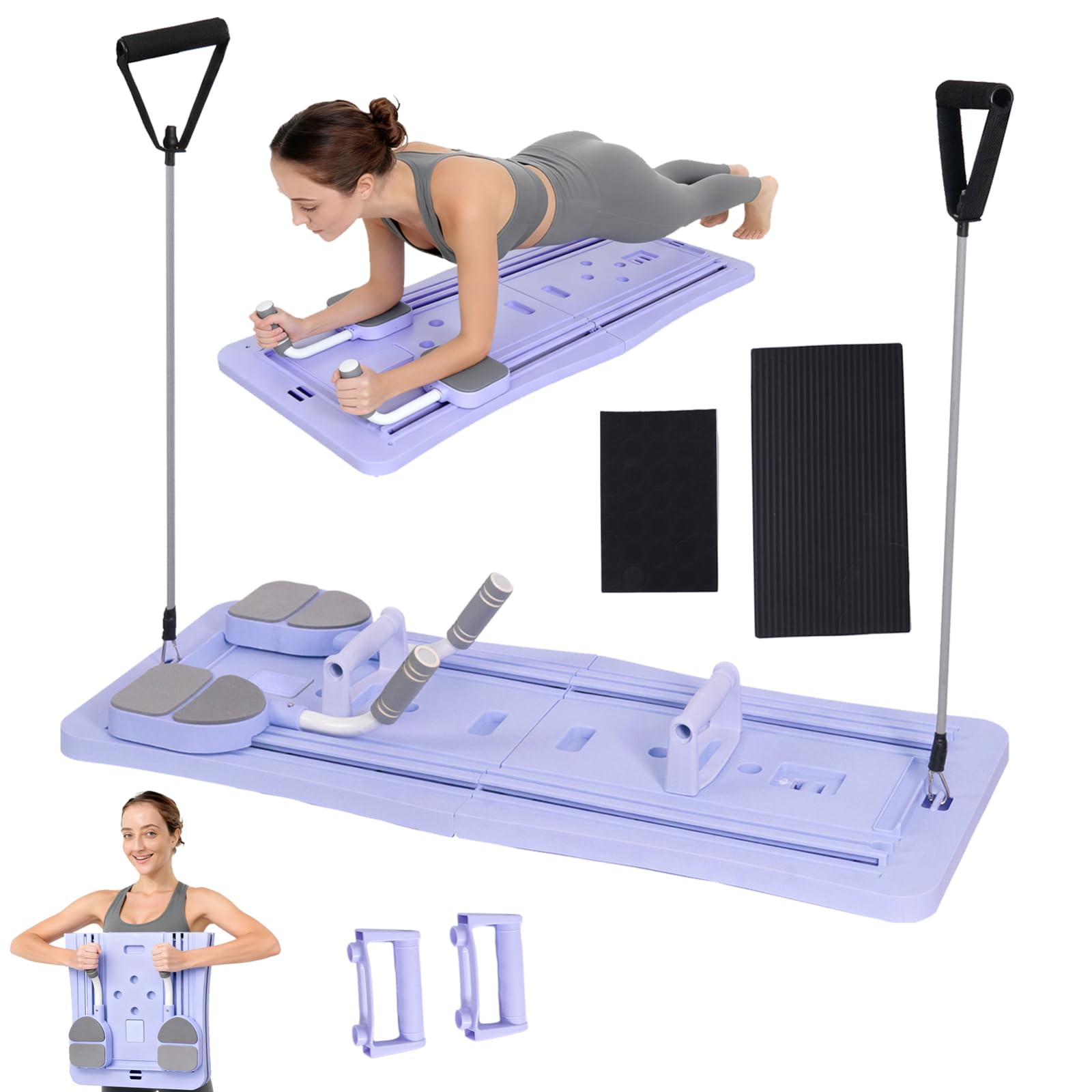 Pilates Reformer Pliable, Planche Abdominale Pilates avec La Roue Abdominale et Push-Up, Rebondit Automatiquement, Planche Abdominale Pilates Multifonction pour La Maison Et La Salle De Sport