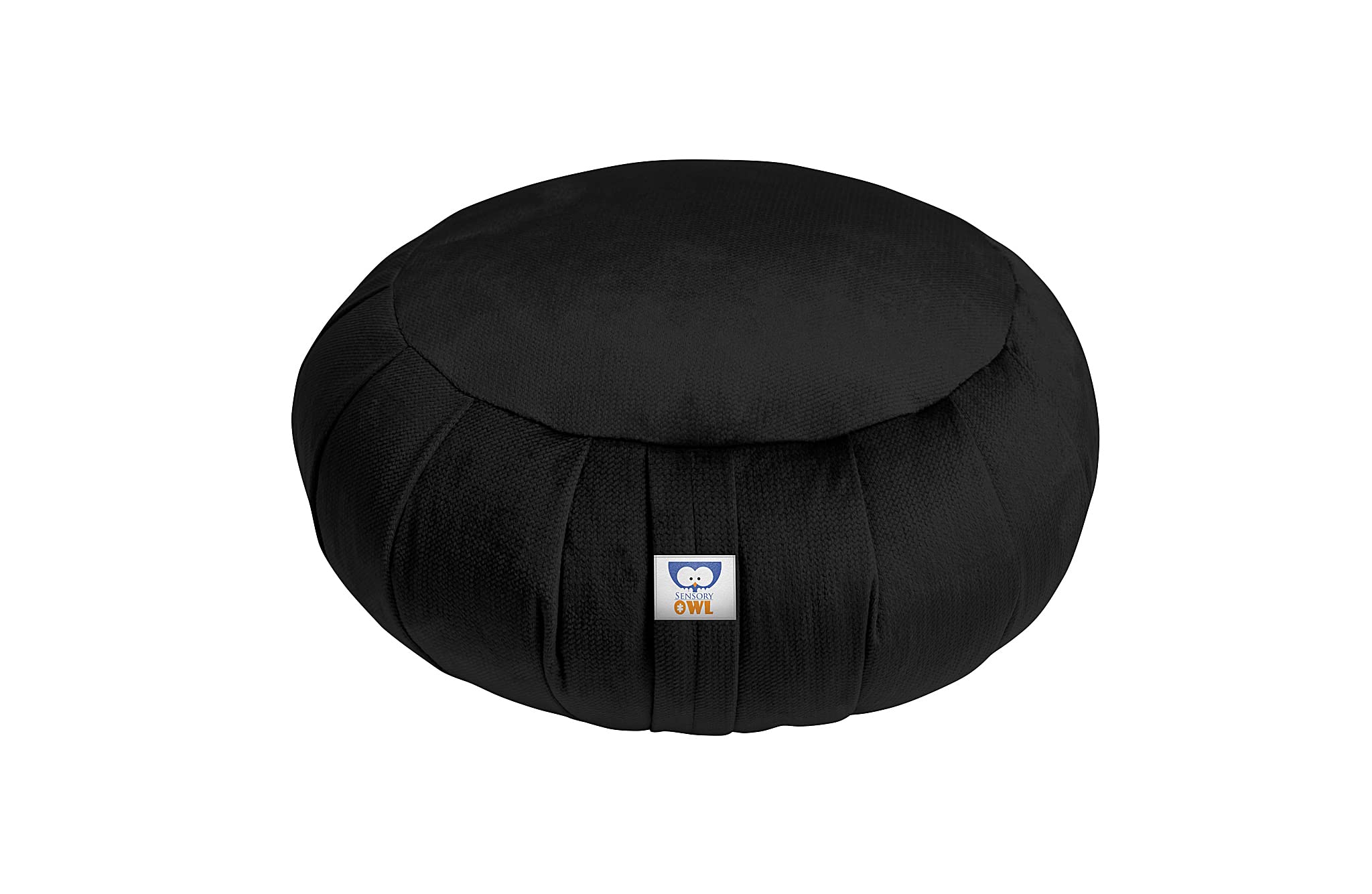Sensory Owl Yoga Cushion Zafu Meditation Soft Velvet Buckwheat Husks Round Floor Cushion Black