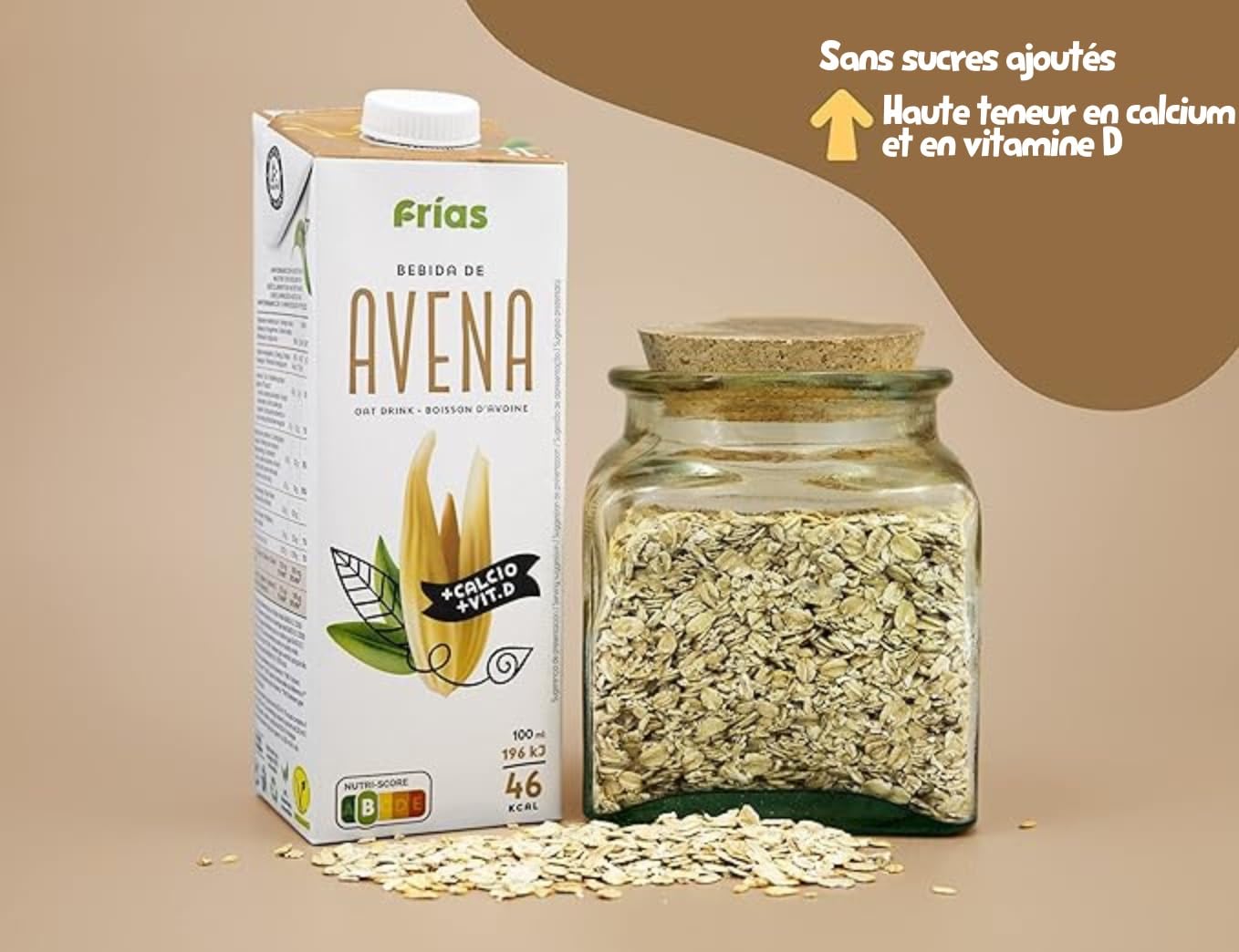 Frías - Boisson Végétale à l'Avoine - Enrichie en Calcium - Pack de 6 Unités de 1 L - Sans Lactose ni Sucres Ajoutés - 100% Végane - Pauvre en Graisses Saturées - Fabriquée en Espagne