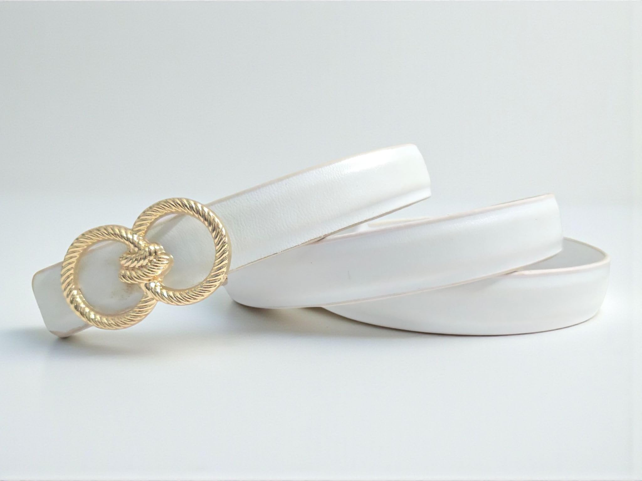 Women Artificial Leather Belt with Gold Rectangular Buckle | Stylish Casual & Formal Waist Belt (4017-WHITE_)-image-47
