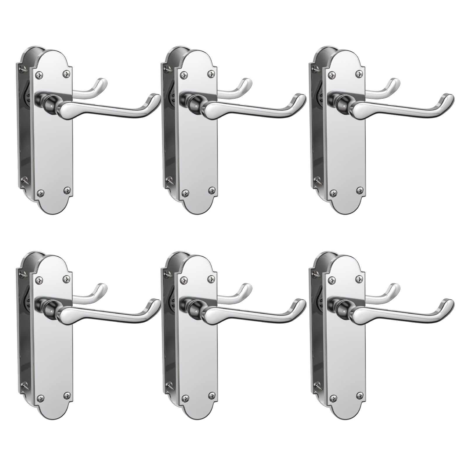 Bwintech 6 Sets Polished Chrome Richmond Lever on Plate, Latch Furniture, Backplate Door Handles,Suitable for Wooden Doors