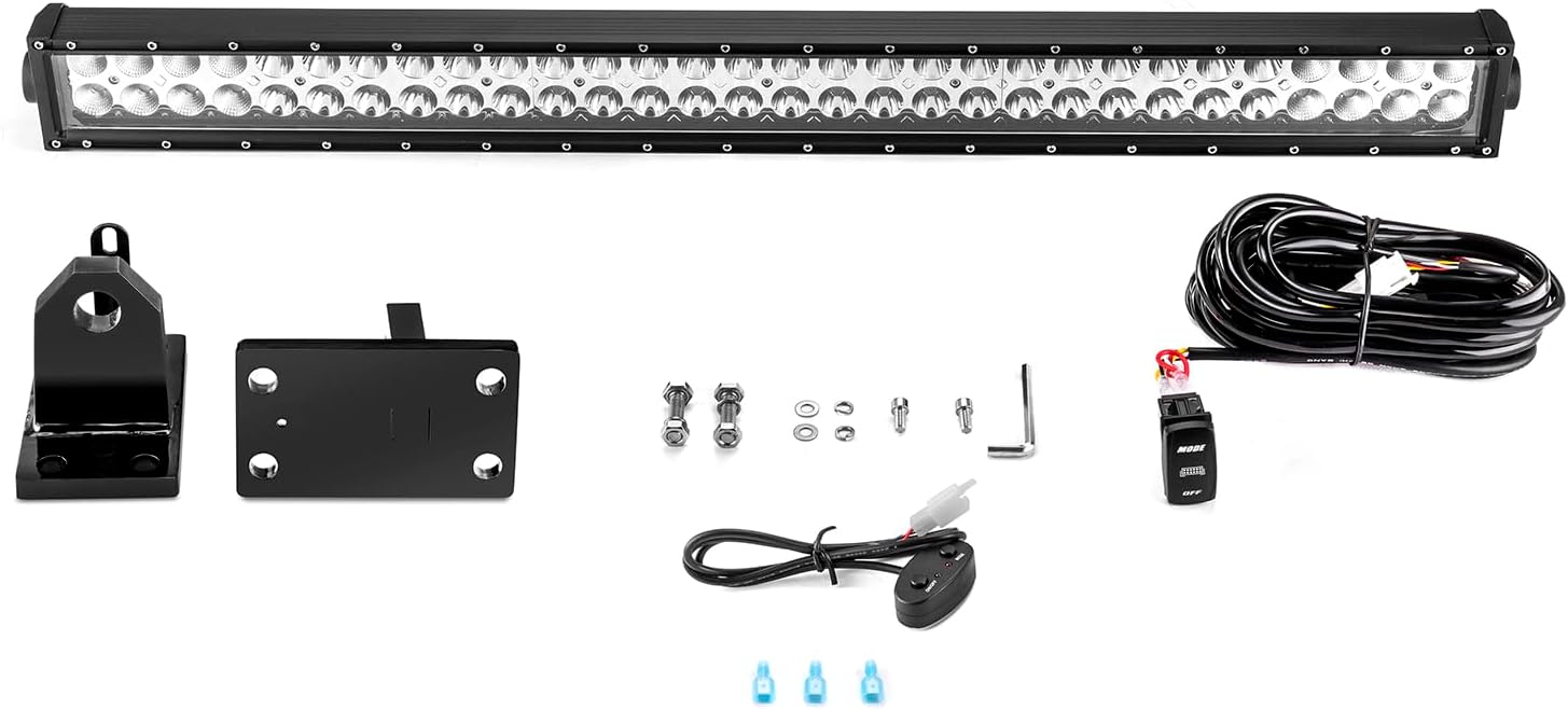 WeiSen 32" 180W Dual Rows Straight Light Bar with Bumper Mounting Bracket, Amber & White Combo LED Strobe Light Bar Compatible with RAM 2500/3500/4500 2010-2019 4th Generation