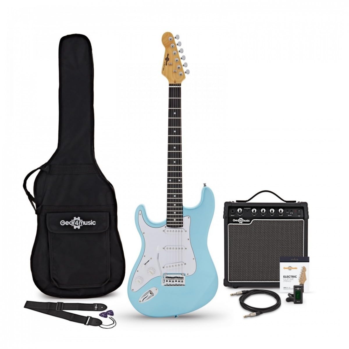 Chitarra Elettrica Mancina con Ampli 15W LA Select, Blu Metallizzato | Mancina dalla Sensazione Equilibrata e Comoda, Ampli 15W con Canali Overdrive e Clean, Cavo Borsa e Tracolla, Blu