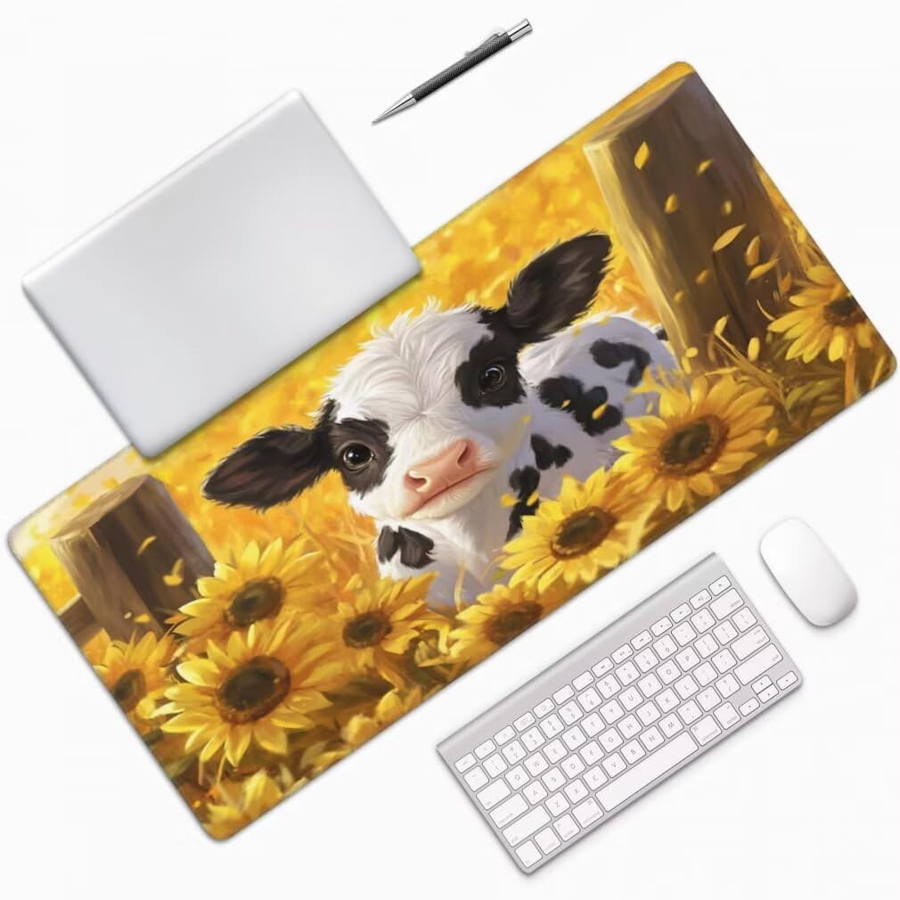 Tappetino Mouse XXL 1000x500mm Girasole Grande Mouse Pad, Tappetino Scrivania Grande Mousepad Gaming con Bordi Cuciti, Tappeto Scrivania con Base Antiscivolo per Ufficio e Casa (Vitello) -MP1586