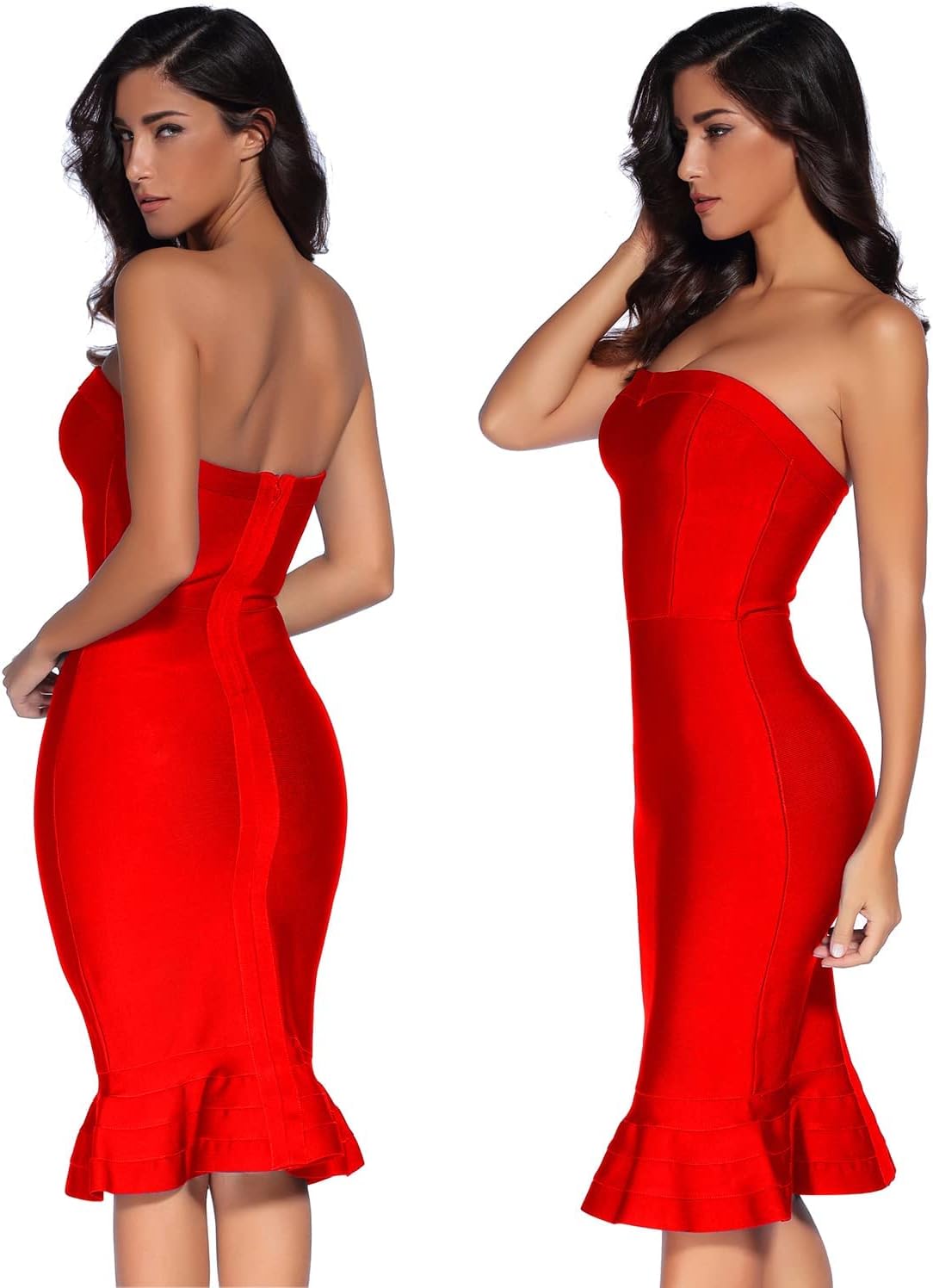 Women's Midi Cocktail Dresses Strapless Bandage Bodycon Dress Wedding Party Dress - Image 5