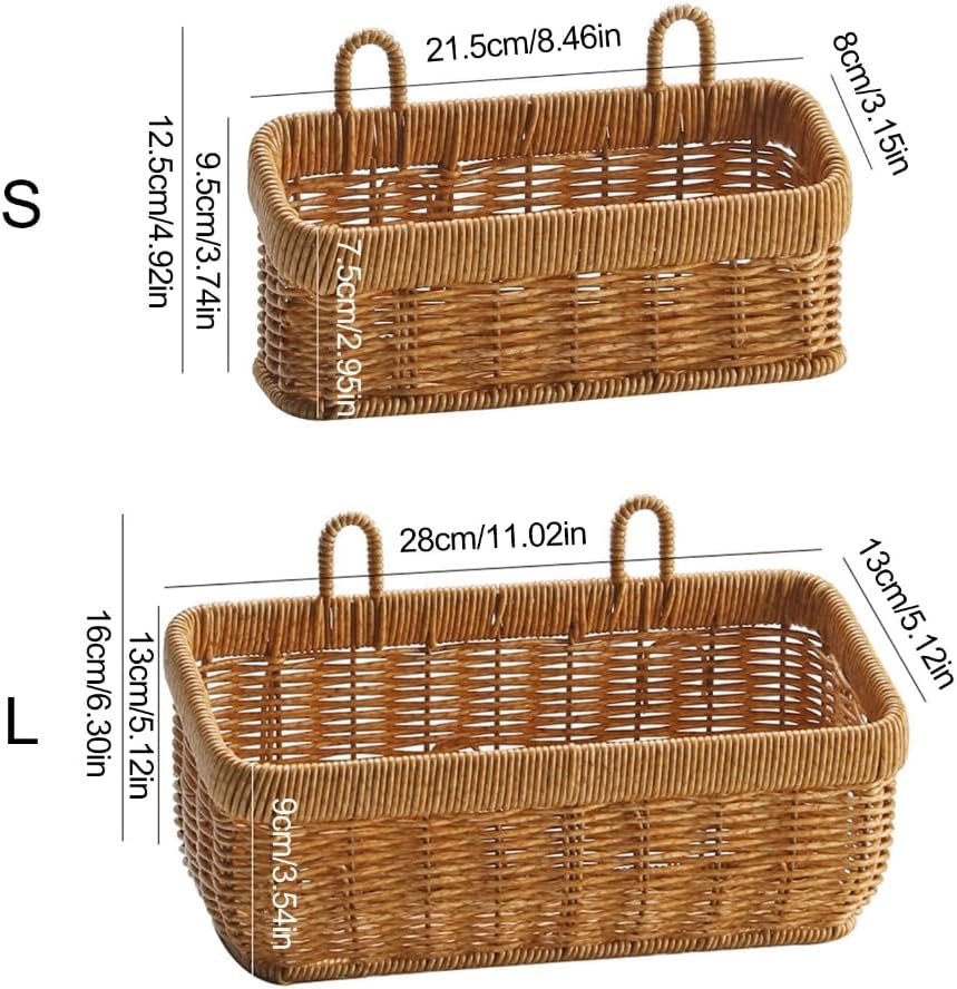 Woven Kitchen Storage Basket Wall Hanging Organizer for Vegetables, Garlic, Ginger, Breathable Wicker Container for Pantry, Cabinet, or Wall Mount, Farmhouse Style