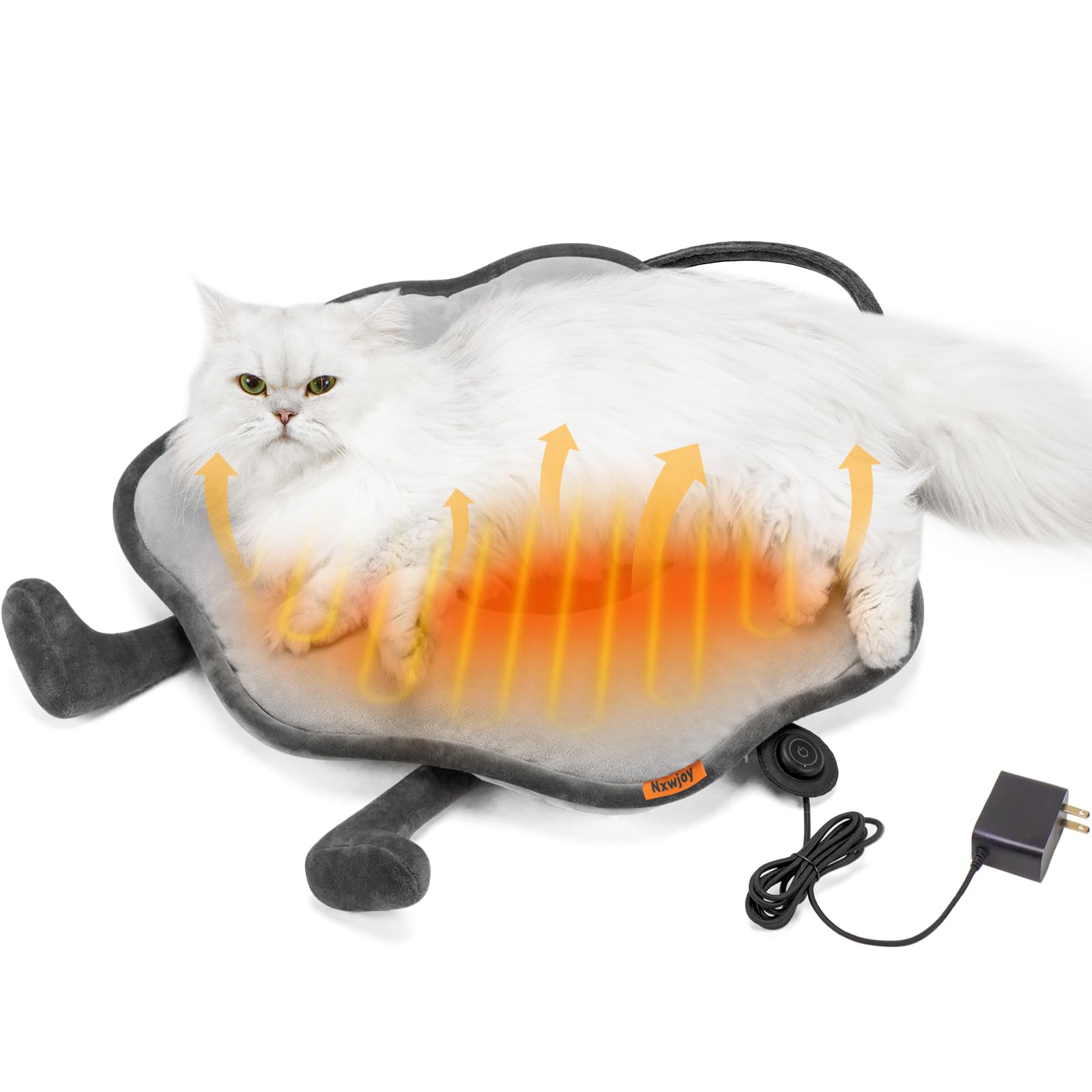 Tapis chauffant électrique pour chat d'intérieur avec housse amovible - Température réglable - Gris tournesol - 55,9 x 55,9 cm