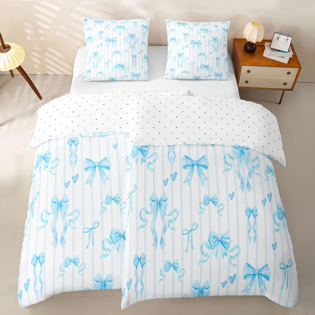 Homewish Süße Blaue Schleife Schleifchen Bettwäsche 155x220 4teilig