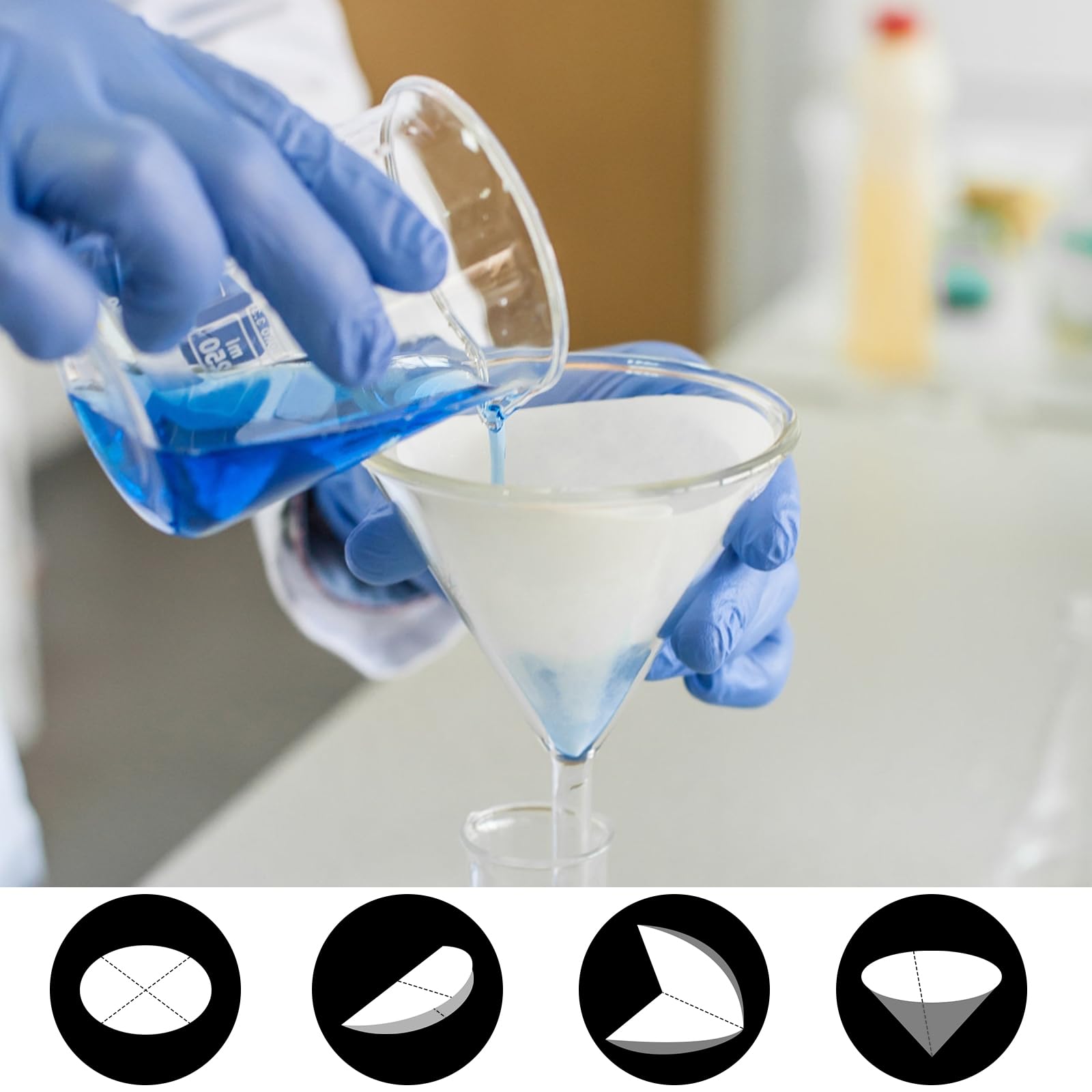 Zestaw 100 okrągłych filtrów papierowych, jakościowy papier filtracyjny, laboratoryjne koła filtracyjne, artykuły laboratoryjne z filtrem okrągłego papieru, do eksperymentu z filtrem, test oleju, 150