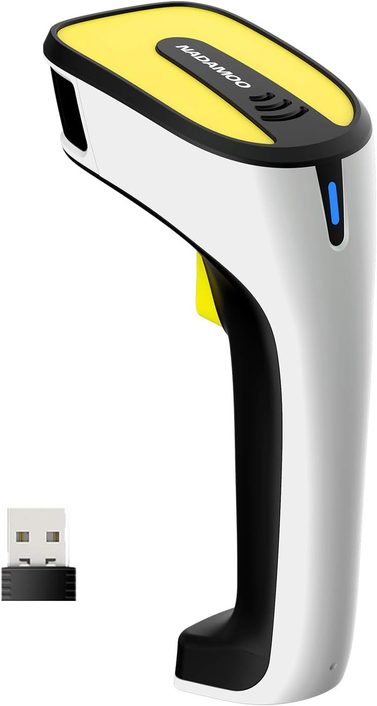 NADAMOO QR Code Scanner Wireless 2D Barcode Scanner Support Screen Scanning Handheld CMOS Imager Portable USB Bar Code Reader with Auto Sensing, Read 1D 2D QR Code PDF417 for Inventory Library