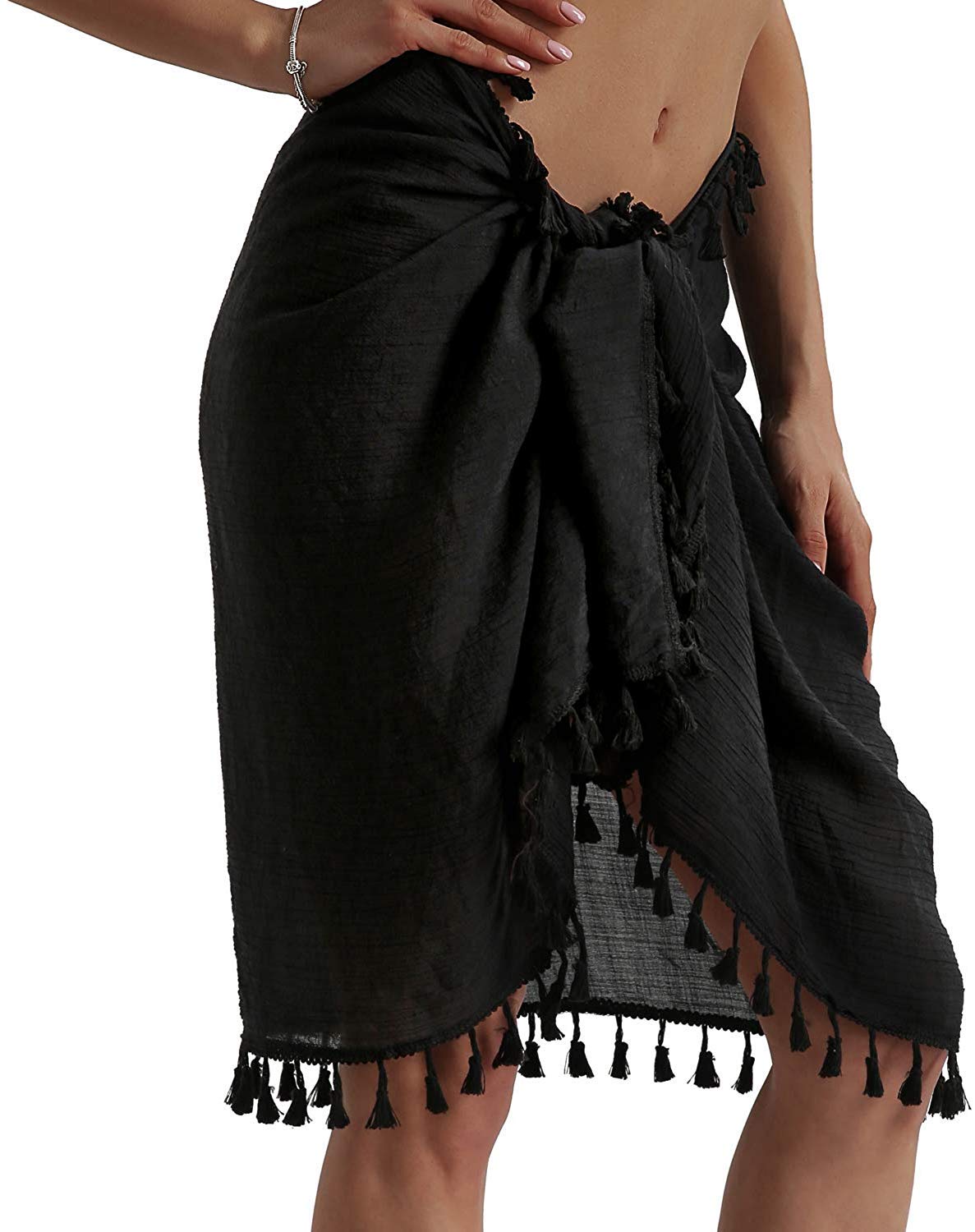 JFAN Vestidos Verano Mujer de Playa Semi-Transparente Ropa de Baño Bañador de Gasa Falda Corta con Borlas