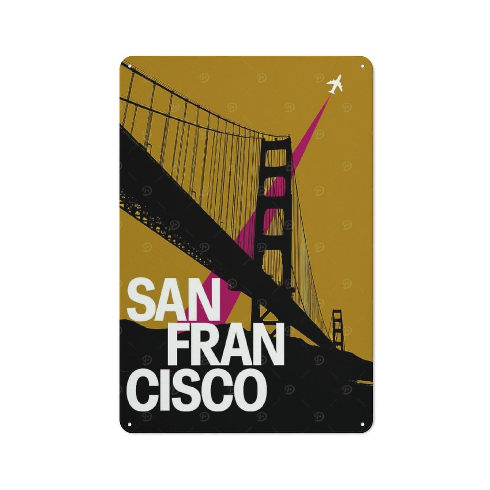 Junmoney San Francisco Travel Classic Tin Sign 30X20cm, Classic Pub Decor For Cafe, Pub, Workshop Or Home Bar, Small Accent For Blank Walls