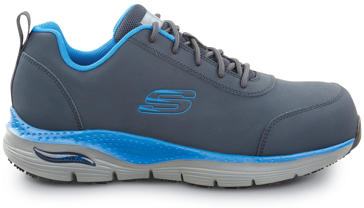 Skechers Work Arch Fit Beau, męski, sportowy styl, stopowy nosek, EH, MaxTrax antypoślizgowe, buty robocze, Granat / jasnoniebieski, 42.5 EU