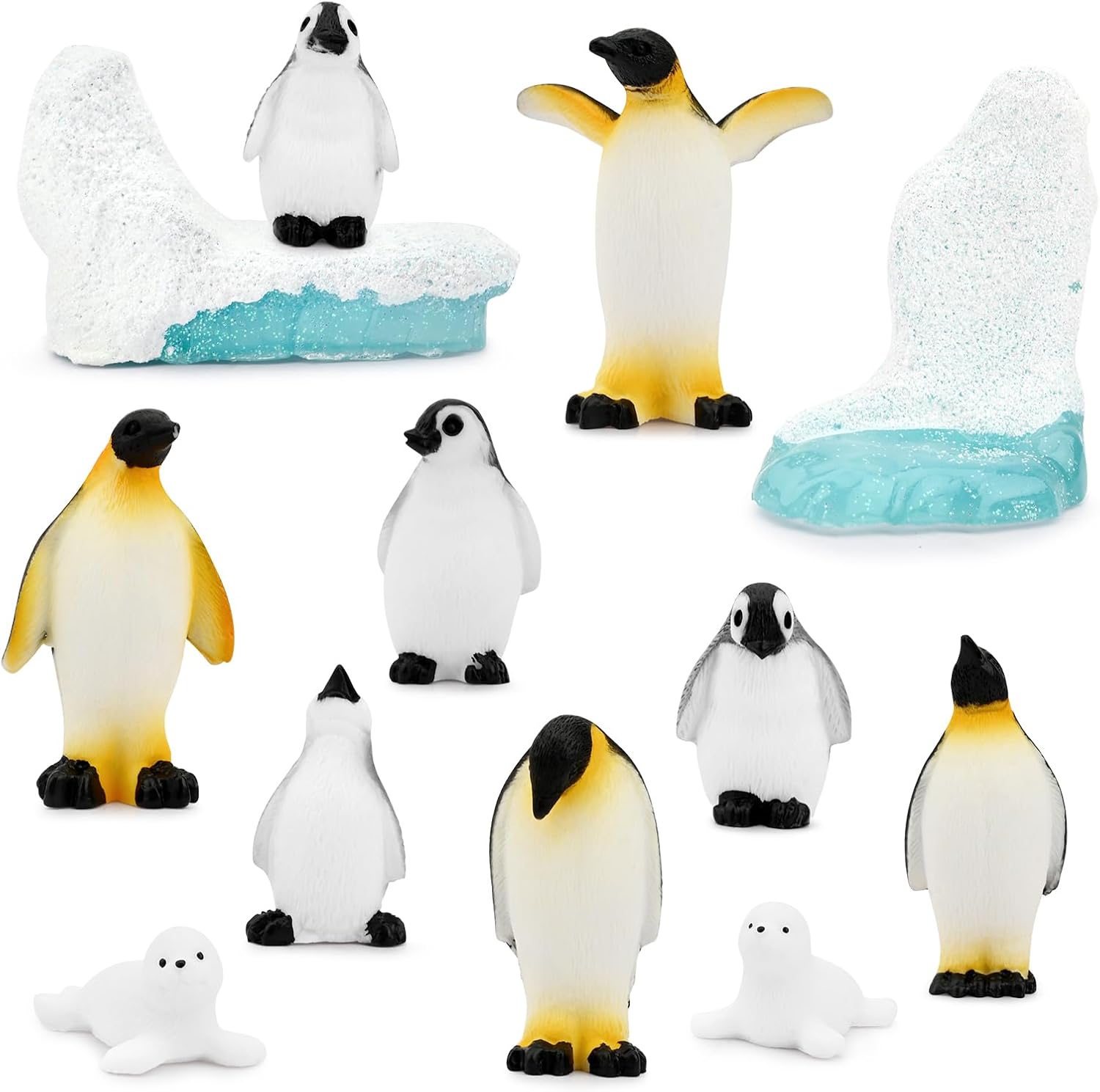 12pcs Polar Animal Toy Figurines, Realistic Penguin Seal Mini Iceberg