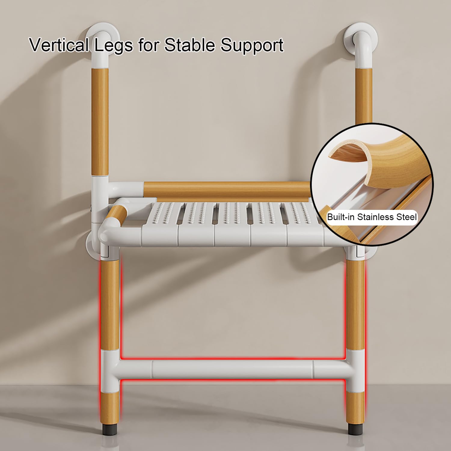 Silla de Ducha Plegable para Ancianos, Embarazadas y Discapacidad | Asiento de Ducha Montada en la Pared,Ahorro de Espacio,Luminosa,Acero Inoxidable,Antideslizante,Soporta 150 kg