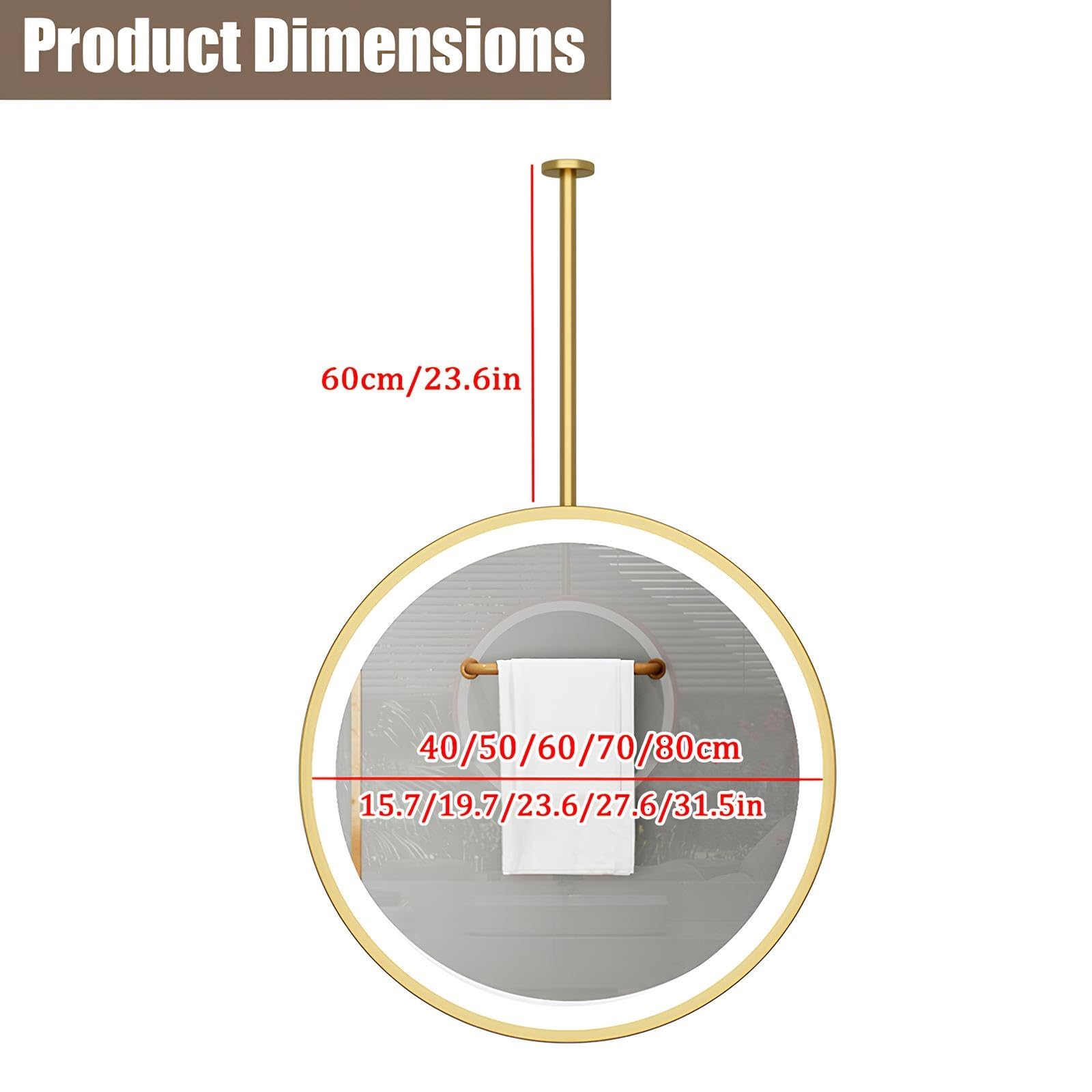 Okrągłe sufitowe lustro do makijażu LED Smart Touch Lustro łazienkowe ze ściemniaczem 3 kolory 50 cm/19,7 cala Ele d h