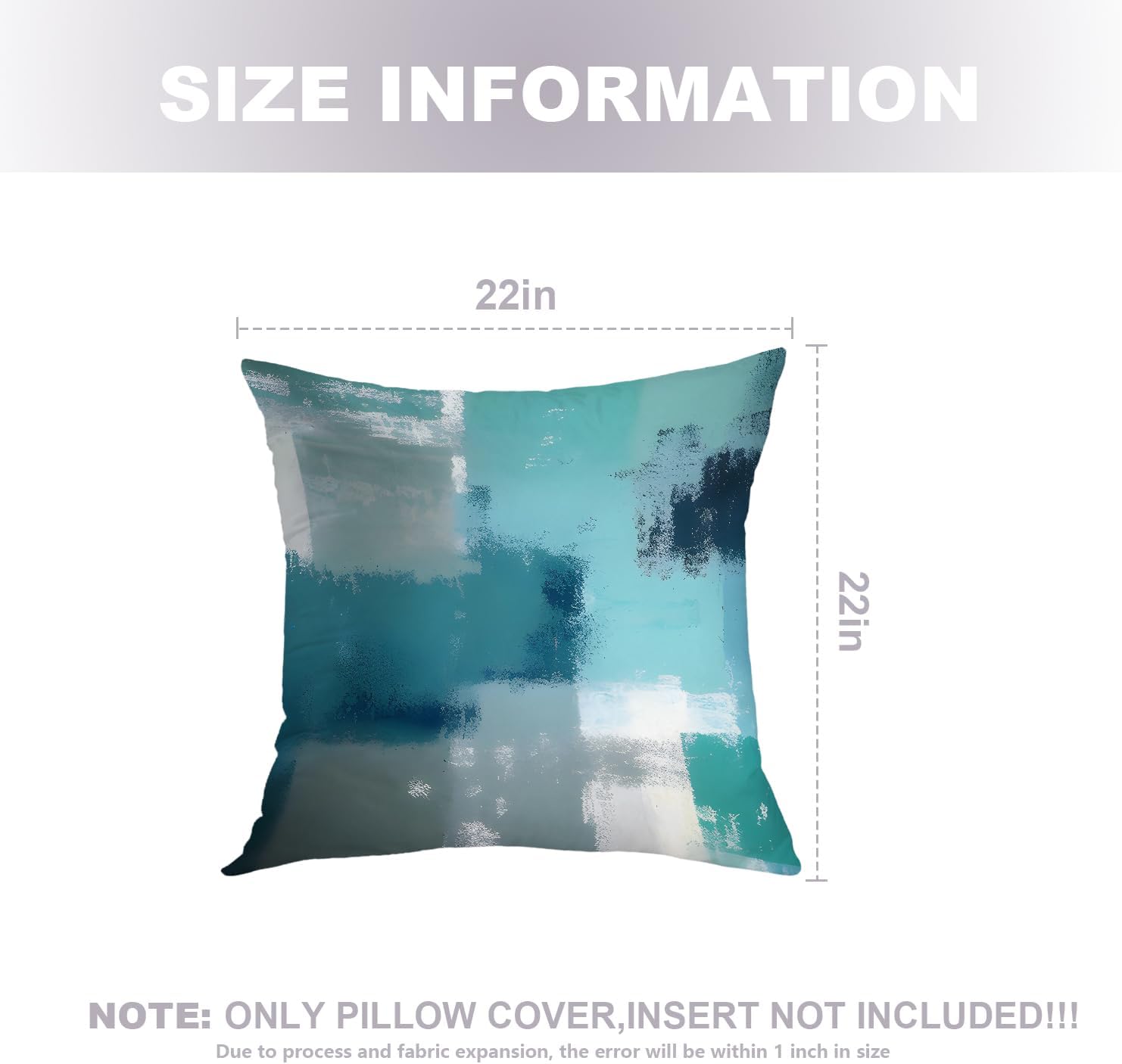 Teal Throw Pillows, Blue & Turquoise Abstract Decorative Sofa Covers with Hidden Zipper, 22x22 in, 2 Pcs