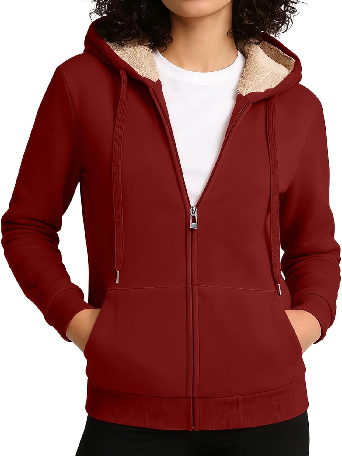 Little Beauty Womens Zip Up Hoodies Winter Thick Fleece Lined Hooded Jacket Casual Cozy Warm Sweatshirt Coat