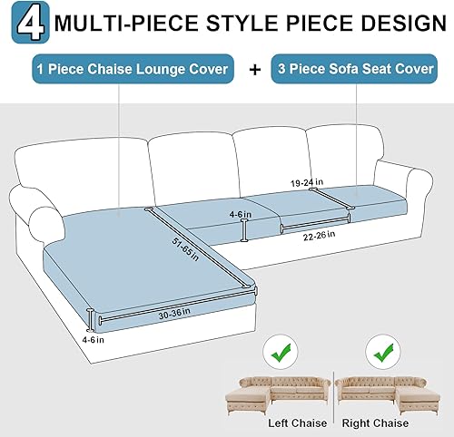 Miniatura 2 de NAISI Fundas de cojín impermeables para sofá, tela de terciopelo grueso, lavable, fundas para sofá modular de 4 piezas, funda separada en forma de L