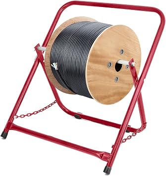 AdirPro Single Axle Cable Reel Caddy | Industrial Steel Wire Dispenser with Adjustable Spindle | Holds Reels Up to 20 in Diameter & 100 lb | Portable Design | Red